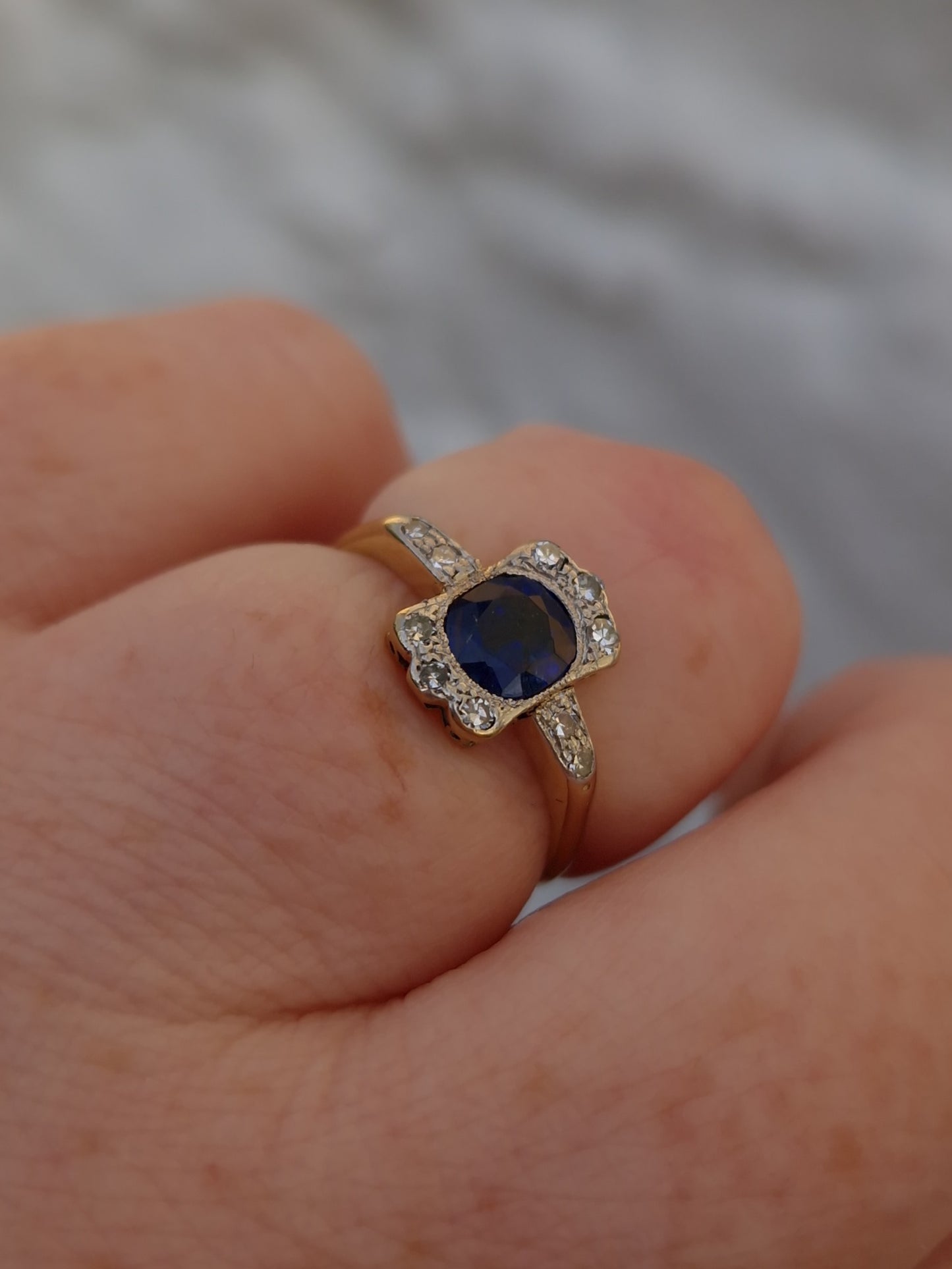 Art Deco Sapphire Diamond 18ct Gold Platinum Ring