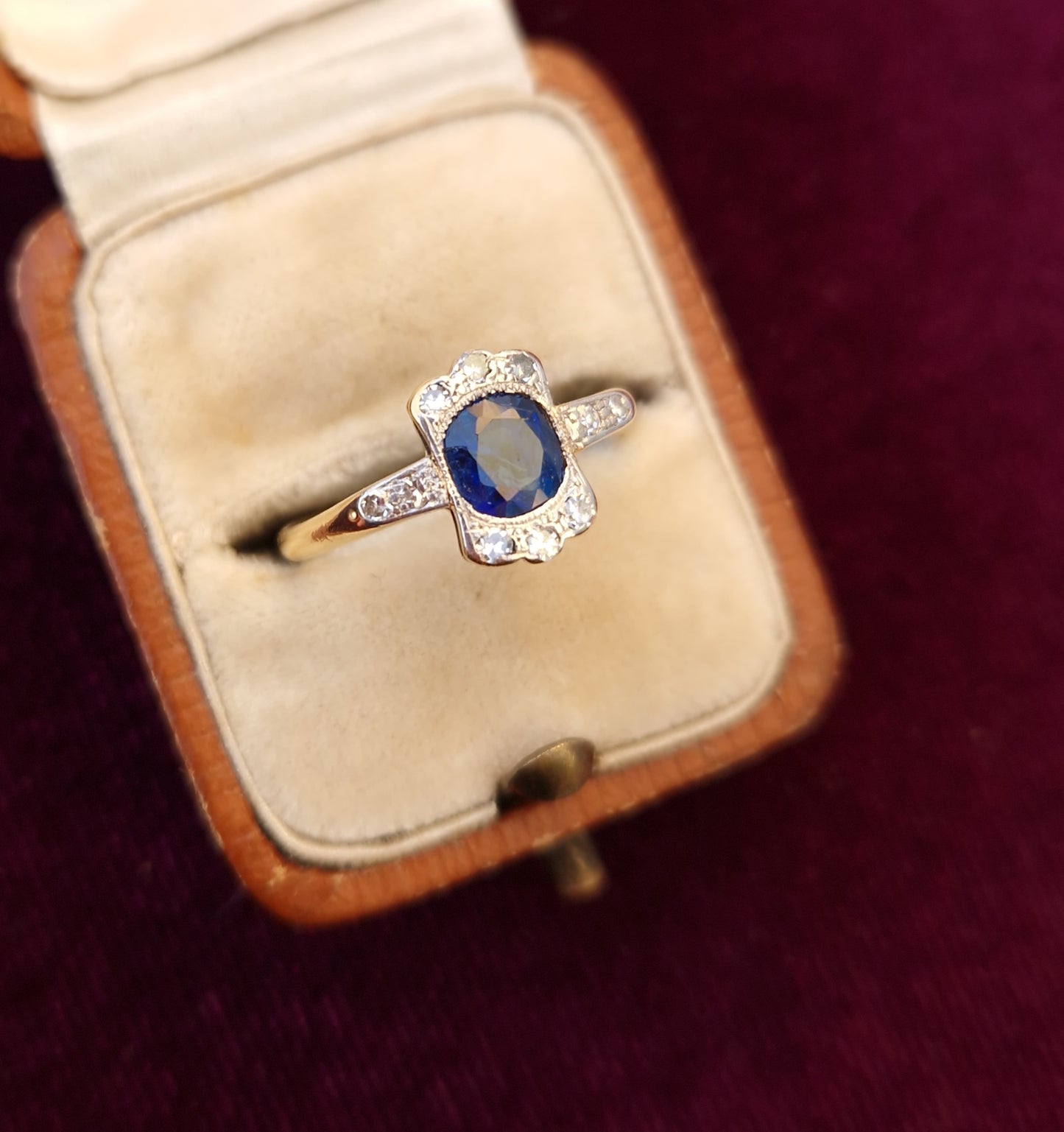 Art Deco Sapphire Diamond 18ct Gold Platinum Ring