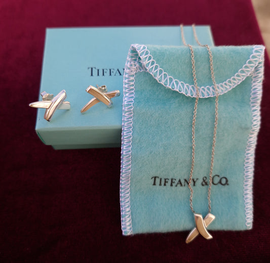 Vintage Tiffany & Co. Paloma Picasso 'X' Silver Pendant & Earrings