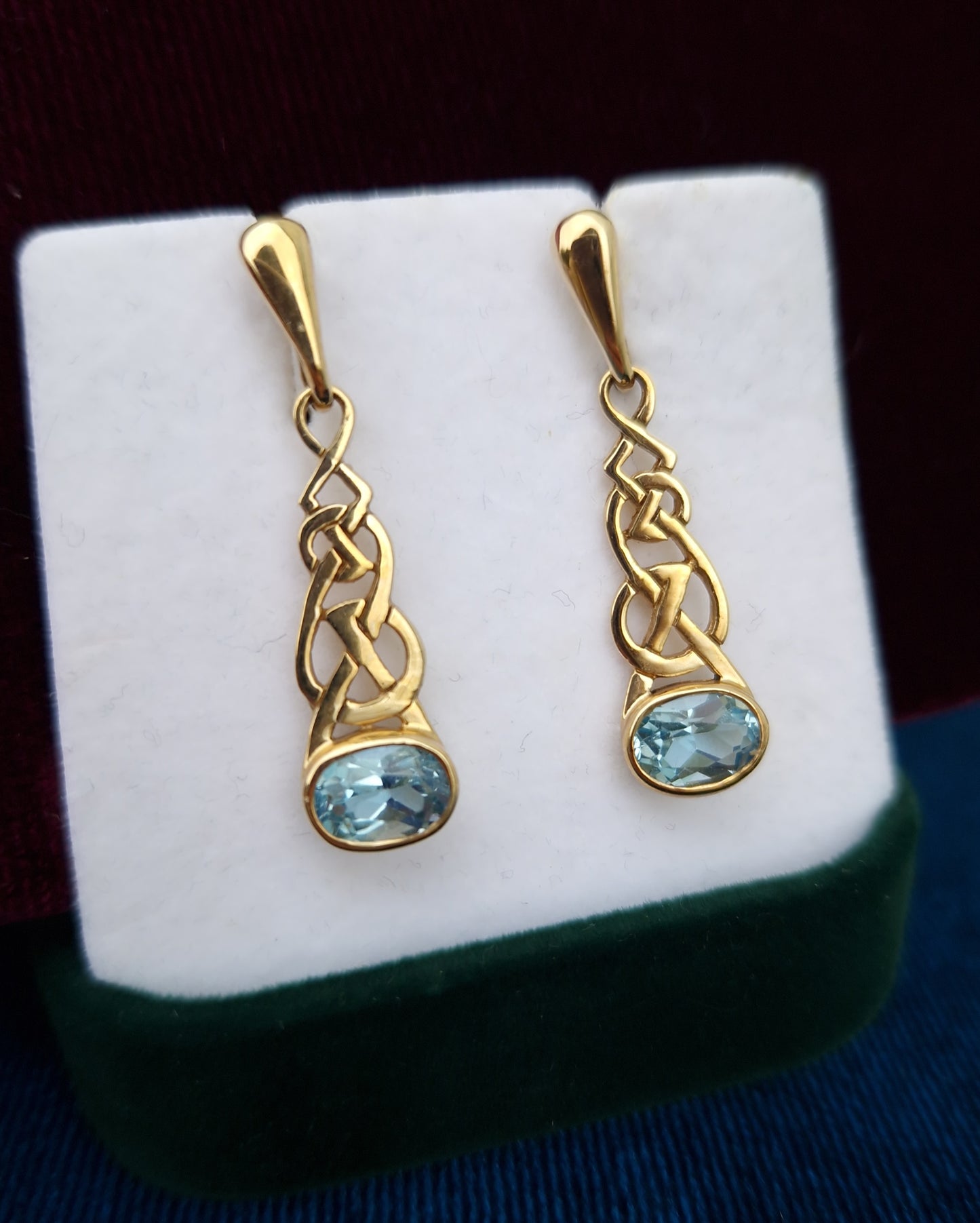 Vintage 9ct Gold Blue Topaz Drop Earrings by Ortak