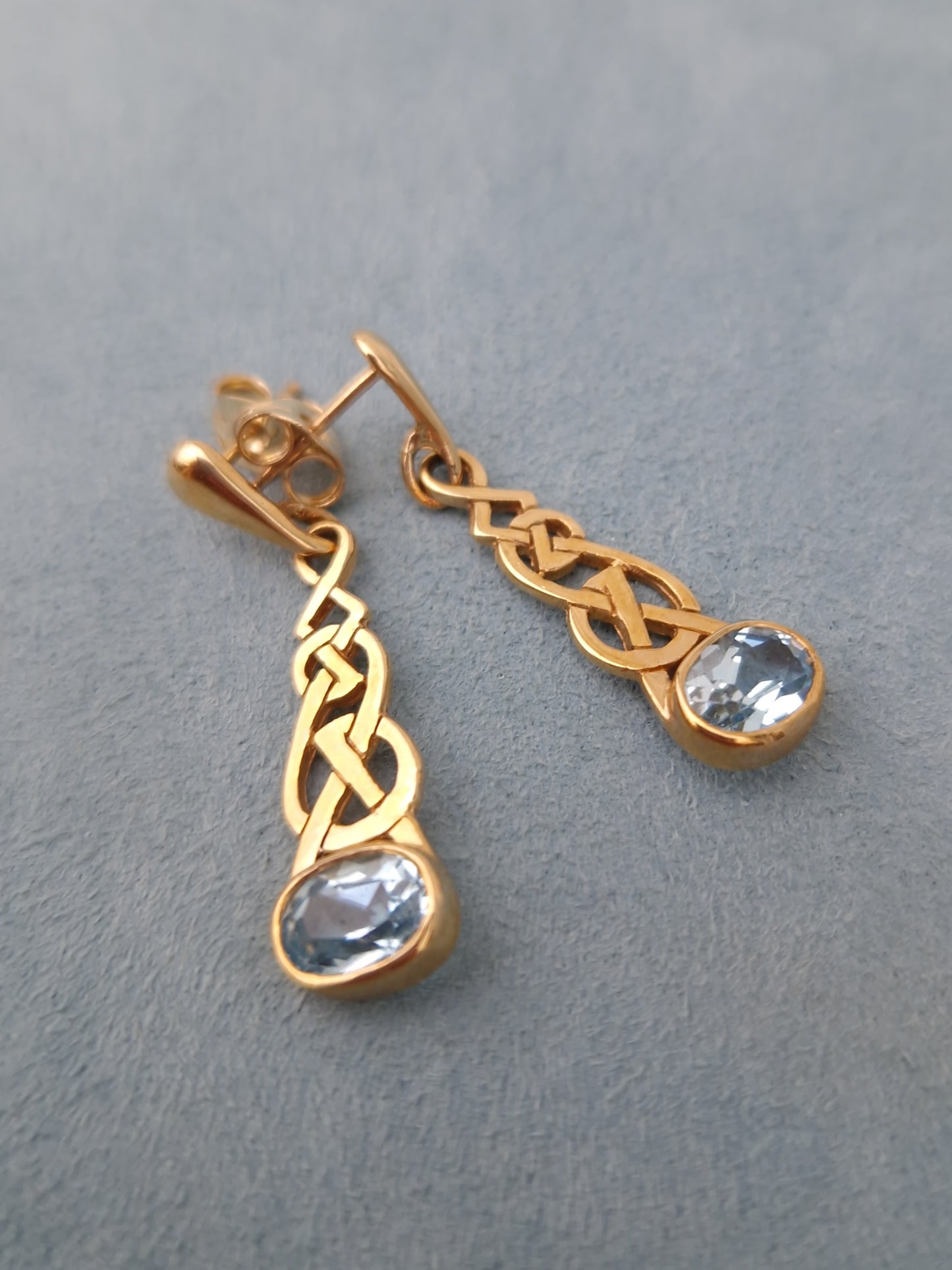 Vintage 9ct Gold Blue Topaz Drop Earrings by Ortak