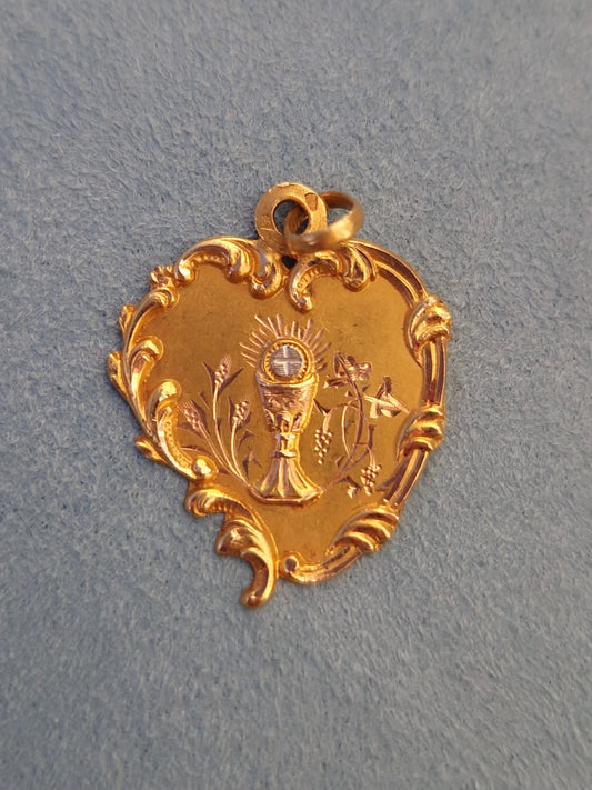 Antique 18ct Gold French First Communion Medal Pendant