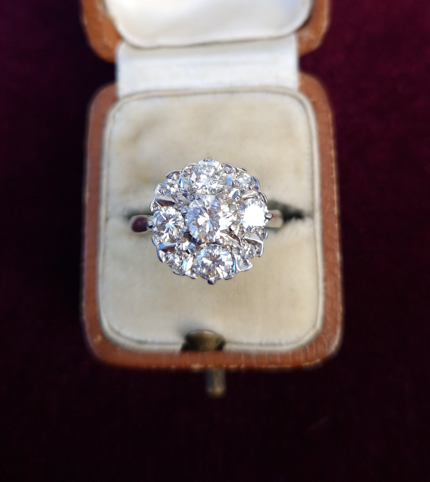 Vintage 1.55ct Diamond Cluster Ring 18ct White Gold
