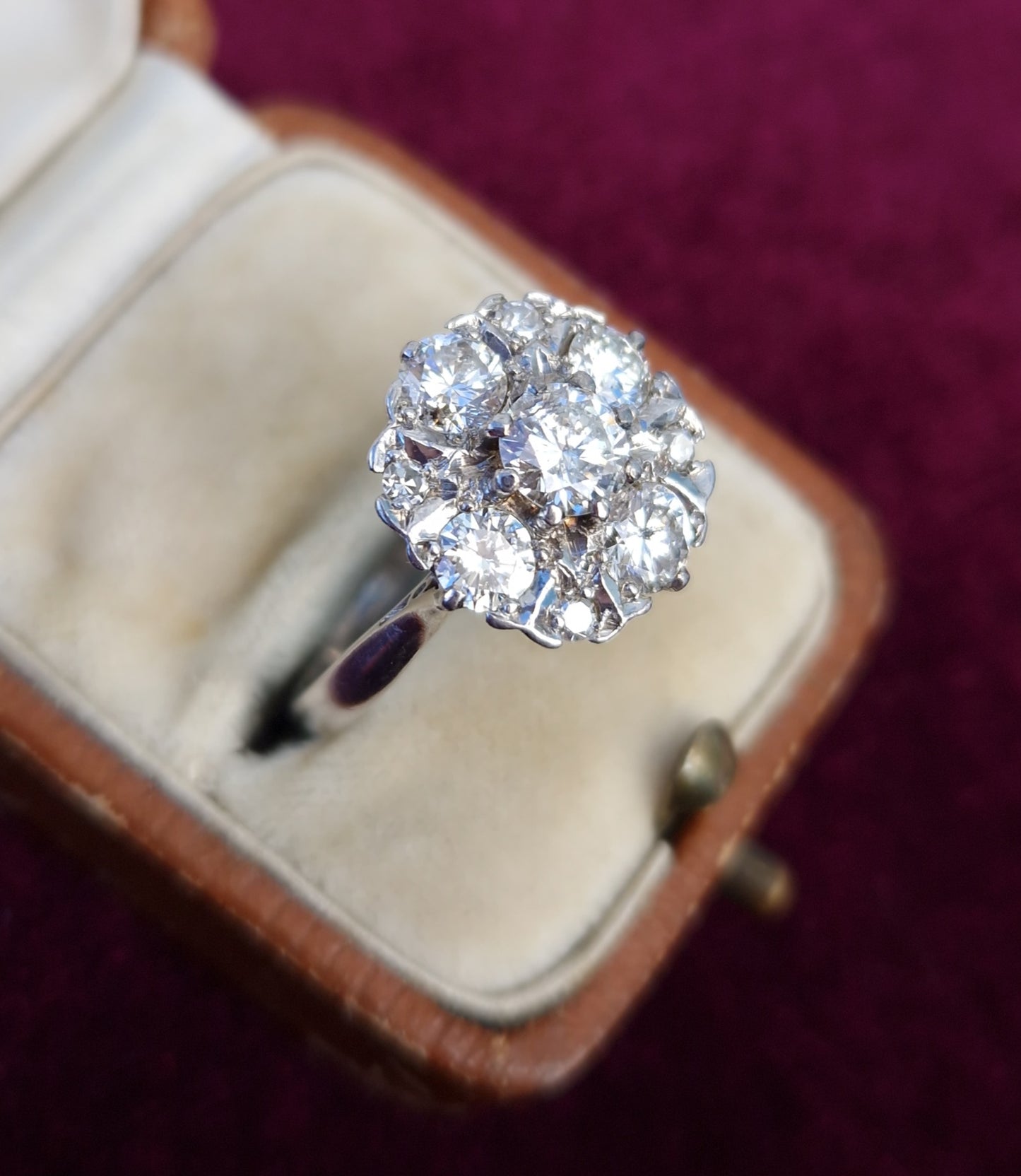 Vintage 1.55ct Diamond Cluster Ring 18ct White Gold