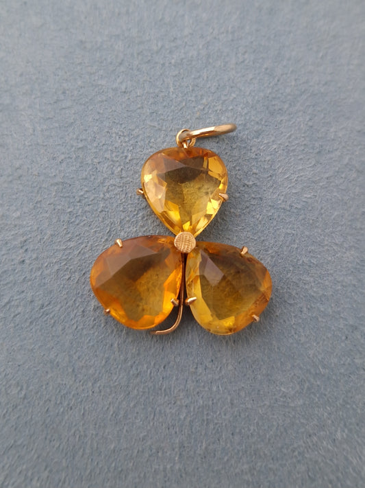 Antique Citrine Shamrock Pendant 9ct Gold