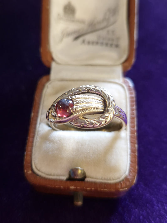 Vintage Garnet Snake Ring 9ct Gold