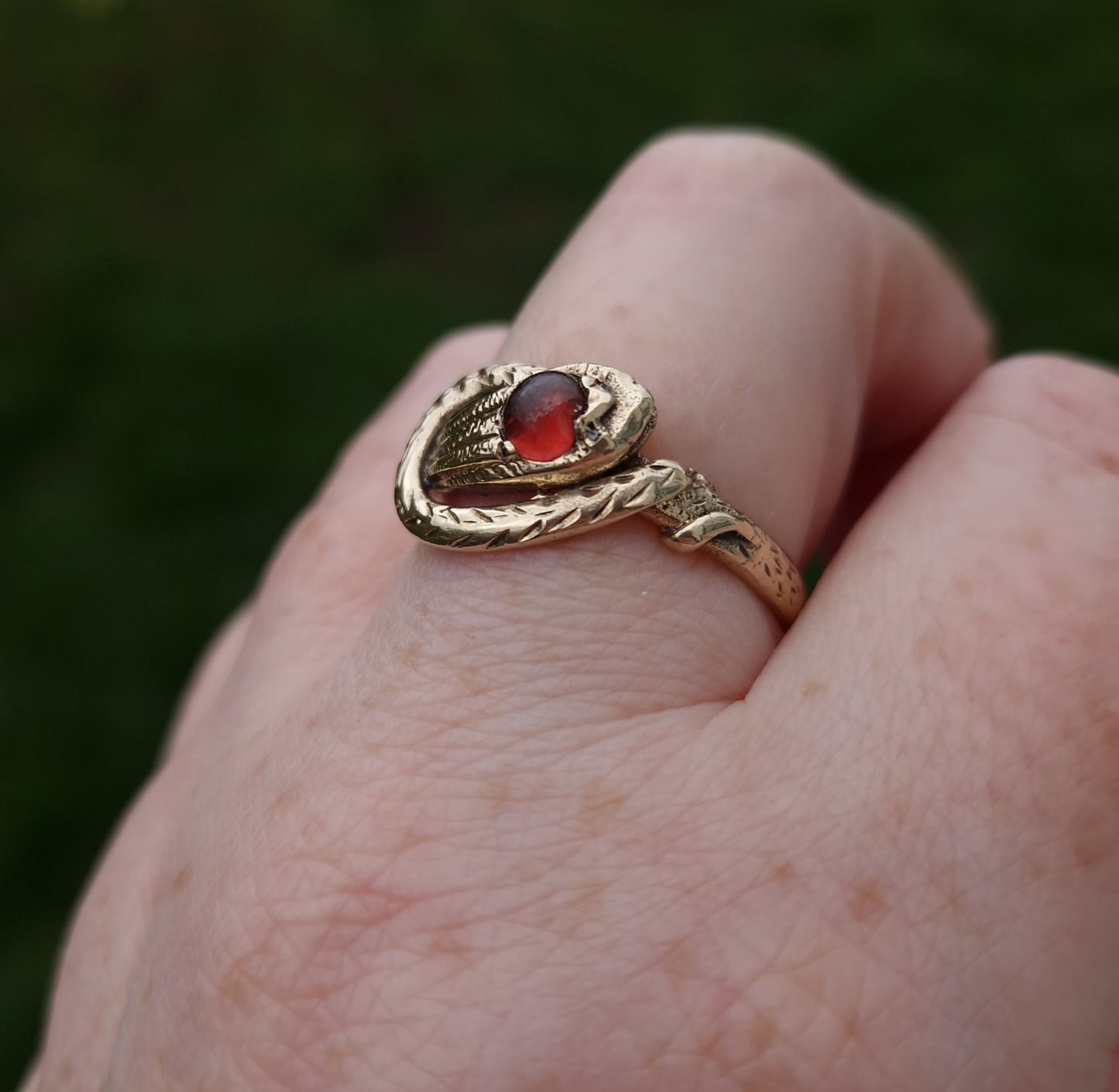 Vintage Garnet Snake Ring 9ct Gold