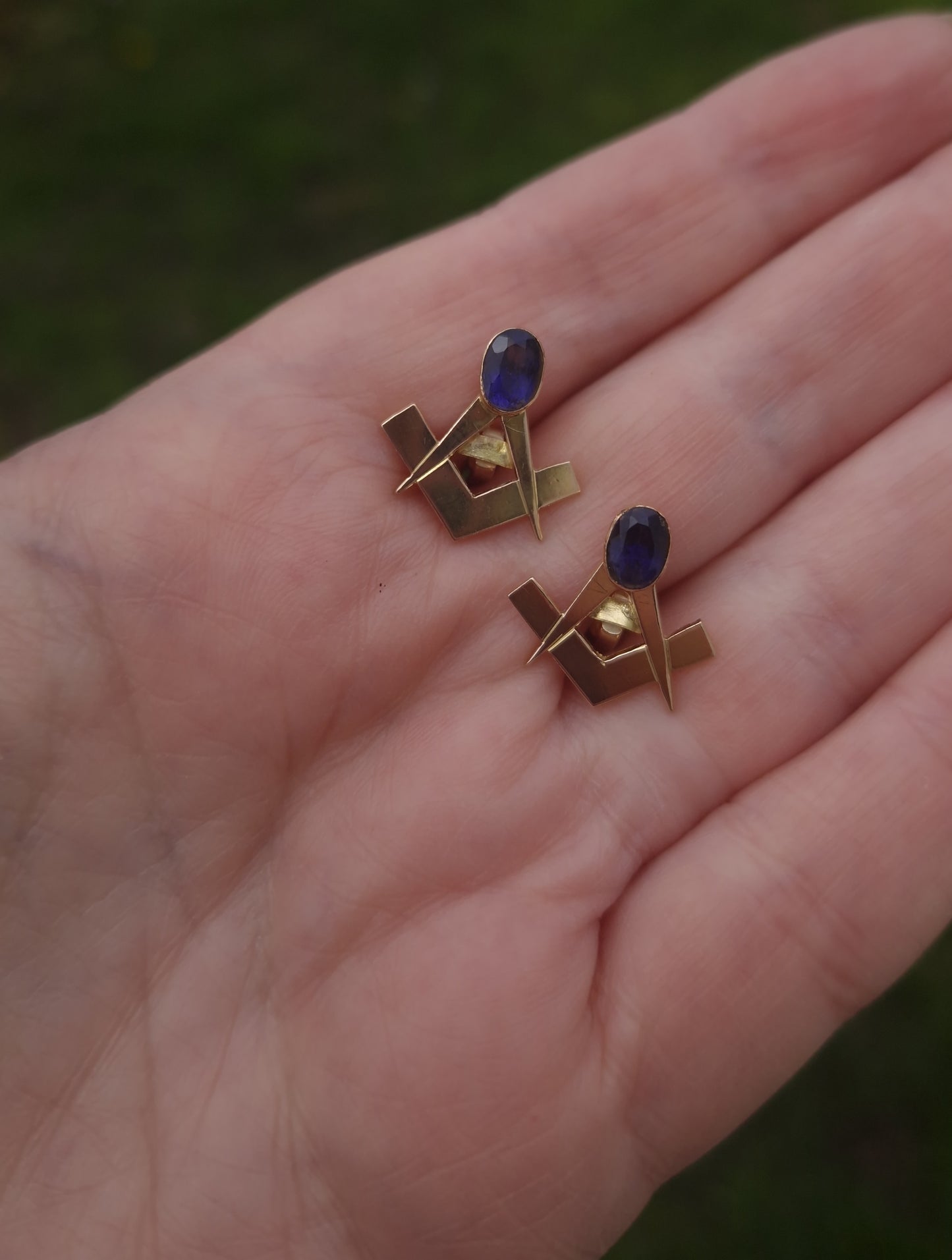 Vintage Iolite Masonic 18ct Gold Cufflinks