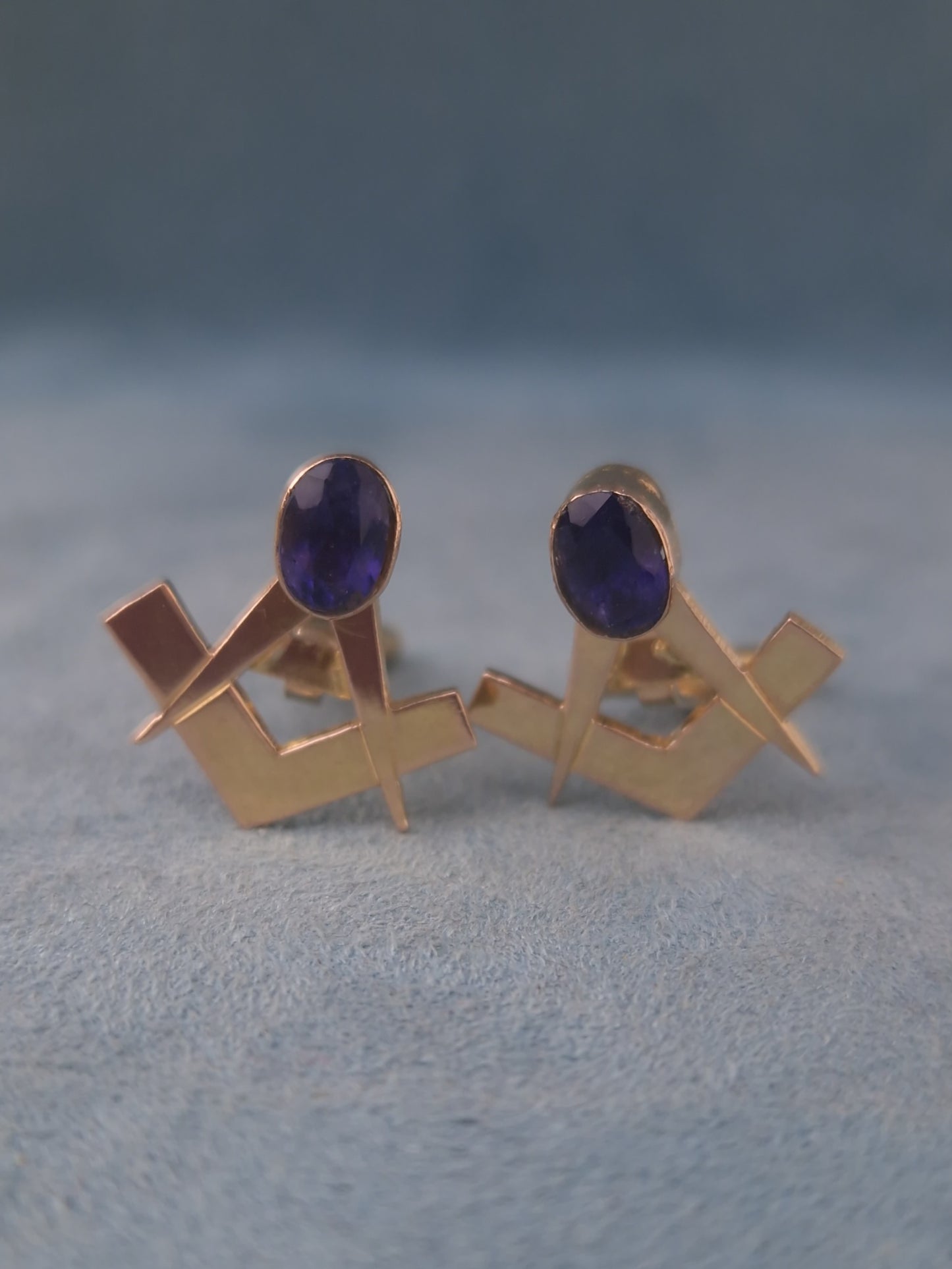 Vintage Iolite Masonic 18ct Gold Cufflinks