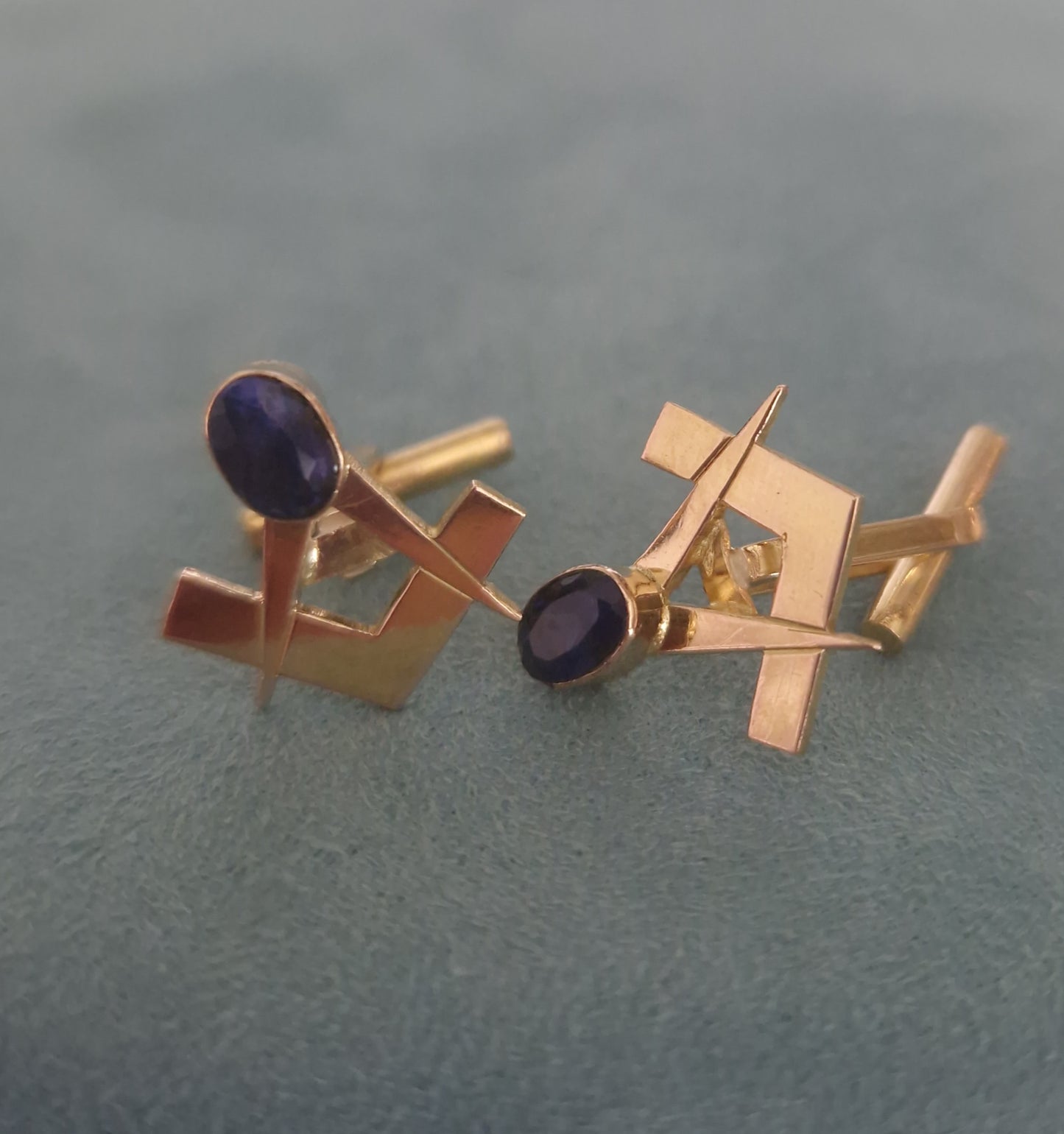 Vintage Iolite Masonic 18ct Gold Cufflinks