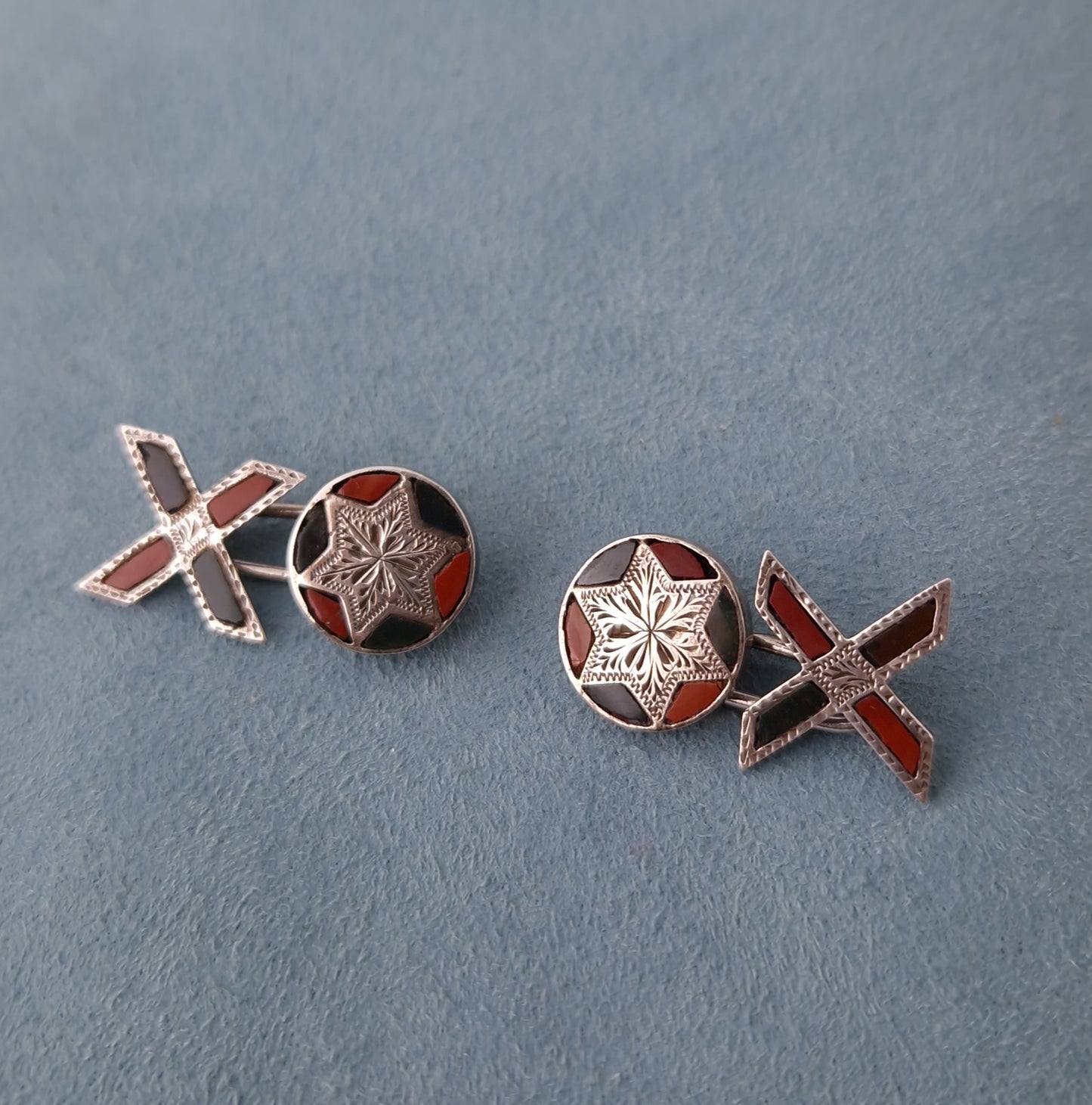 Antique Victorian Scottish Pebble Silver Cufflinks