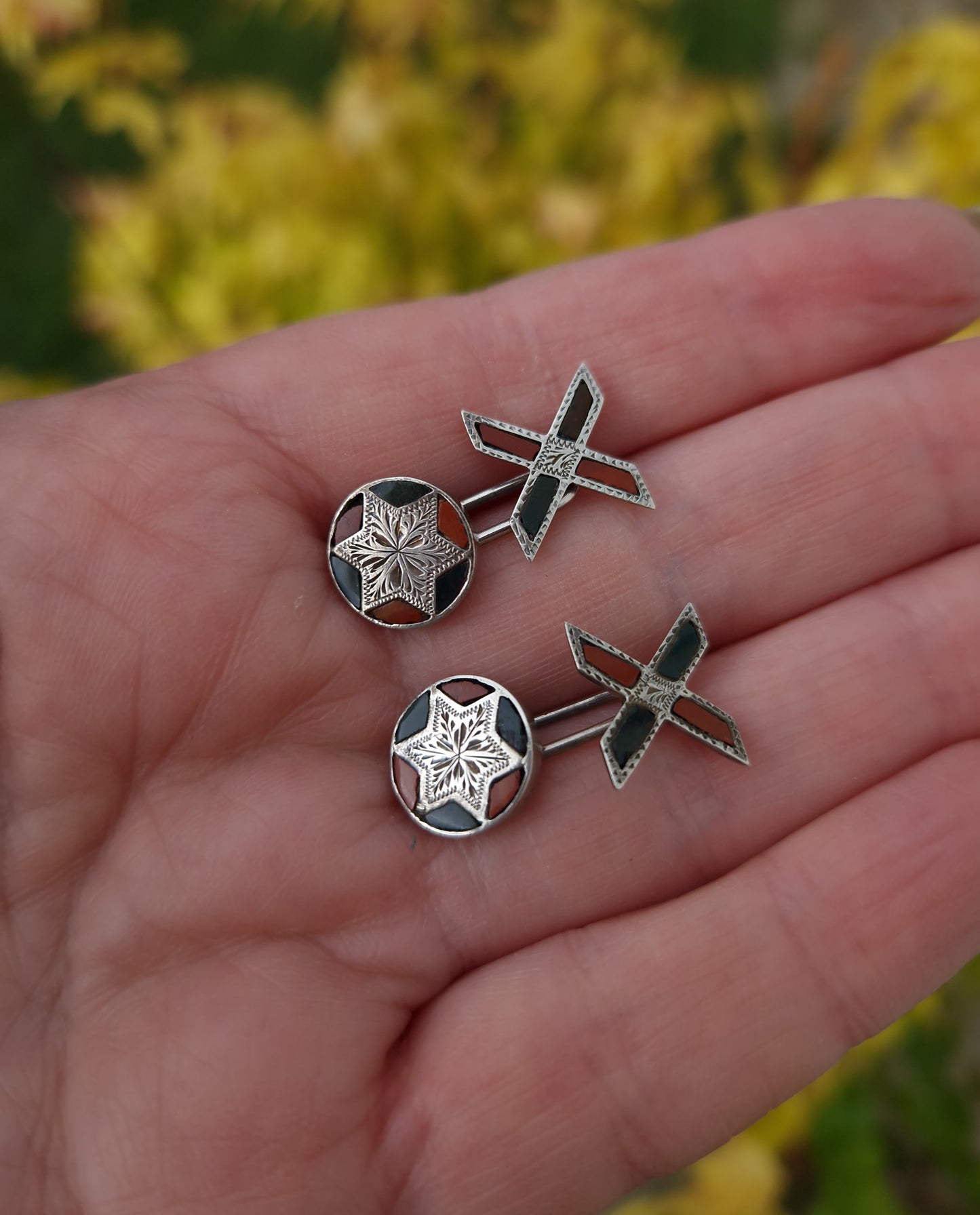 Antique Victorian Scottish Pebble Silver Cufflinks