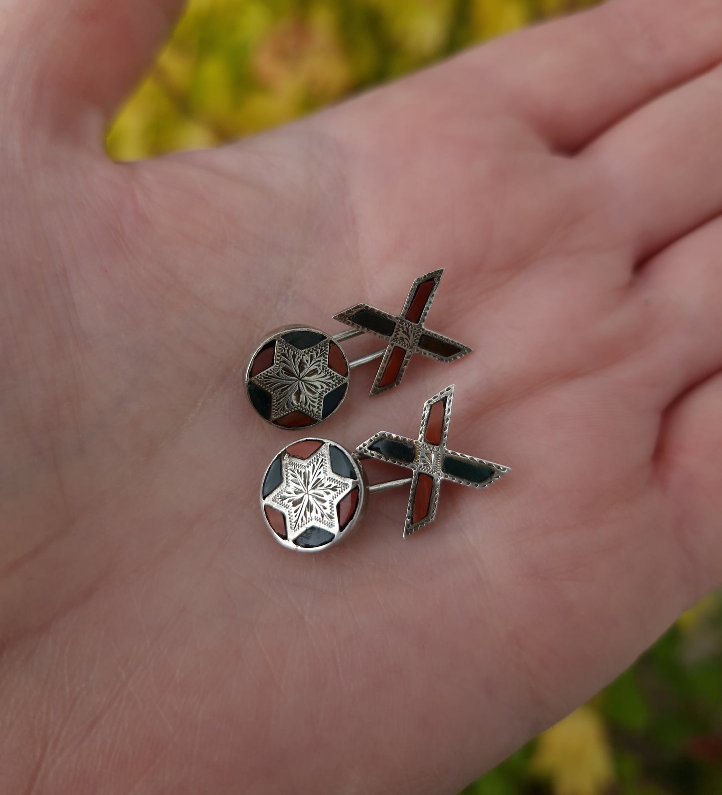 Antique Victorian Scottish Pebble Silver Cufflinks