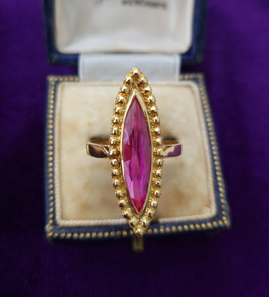 Vintage Pink Sapphire Navette Ring 21ct Gold