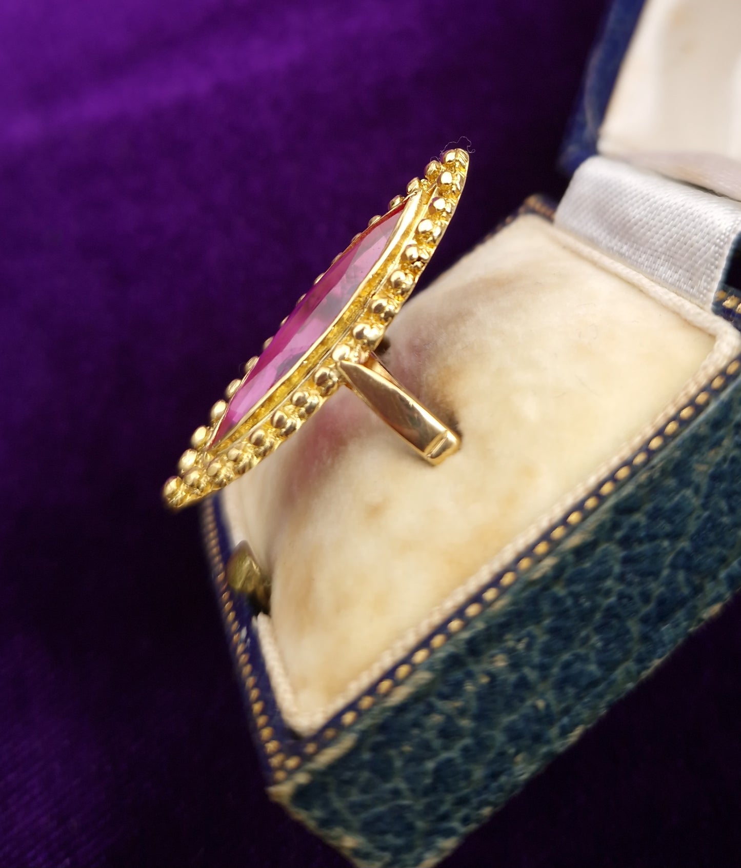 Vintage Pink Sapphire Navette Ring 21ct Gold