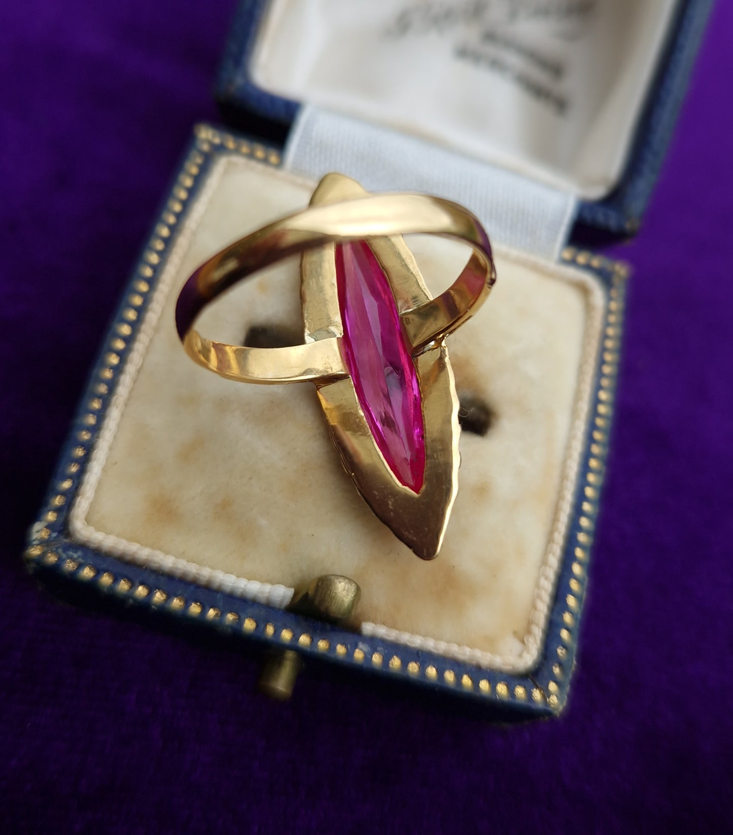 Vintage Pink Sapphire Navette Ring 21ct Gold