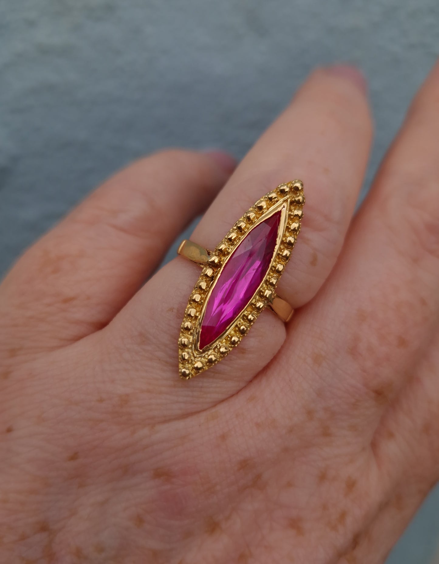 Vintage Pink Sapphire Navette Ring 21ct Gold