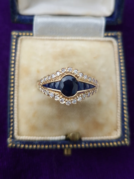 Vintage Sapphire Diamond Ring 9ct Gold