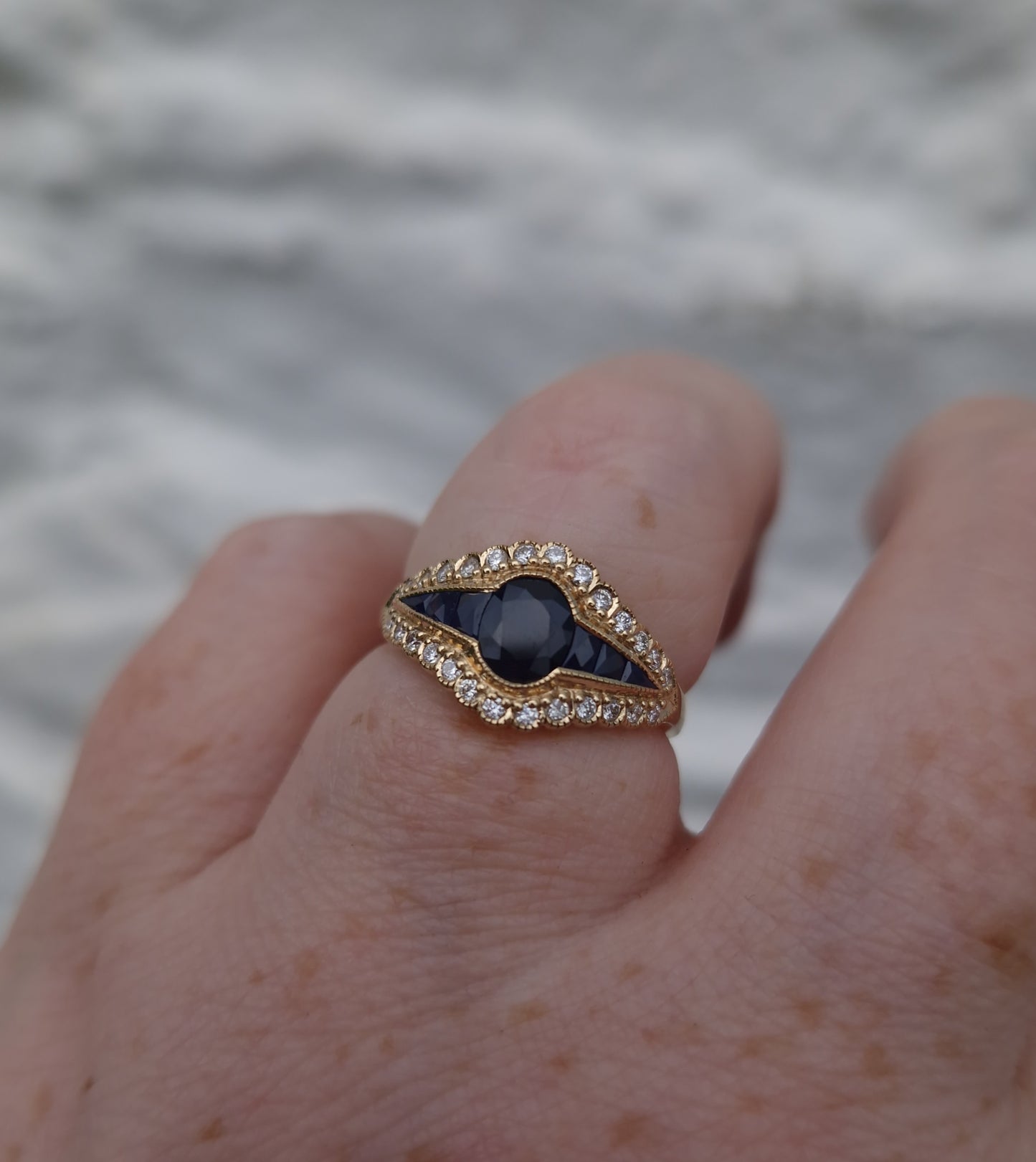 Vintage Sapphire Diamond Ring 9ct Gold