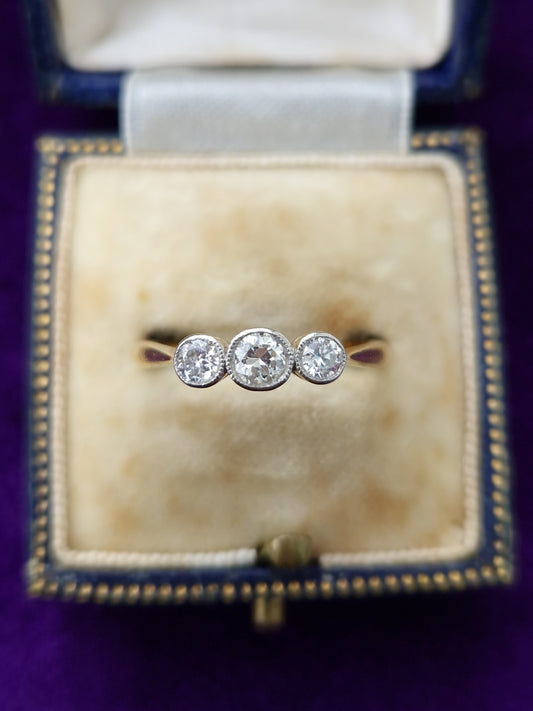 Antique 0.35ct Diamond Trilogy Platinum & 18ct Gold Ring