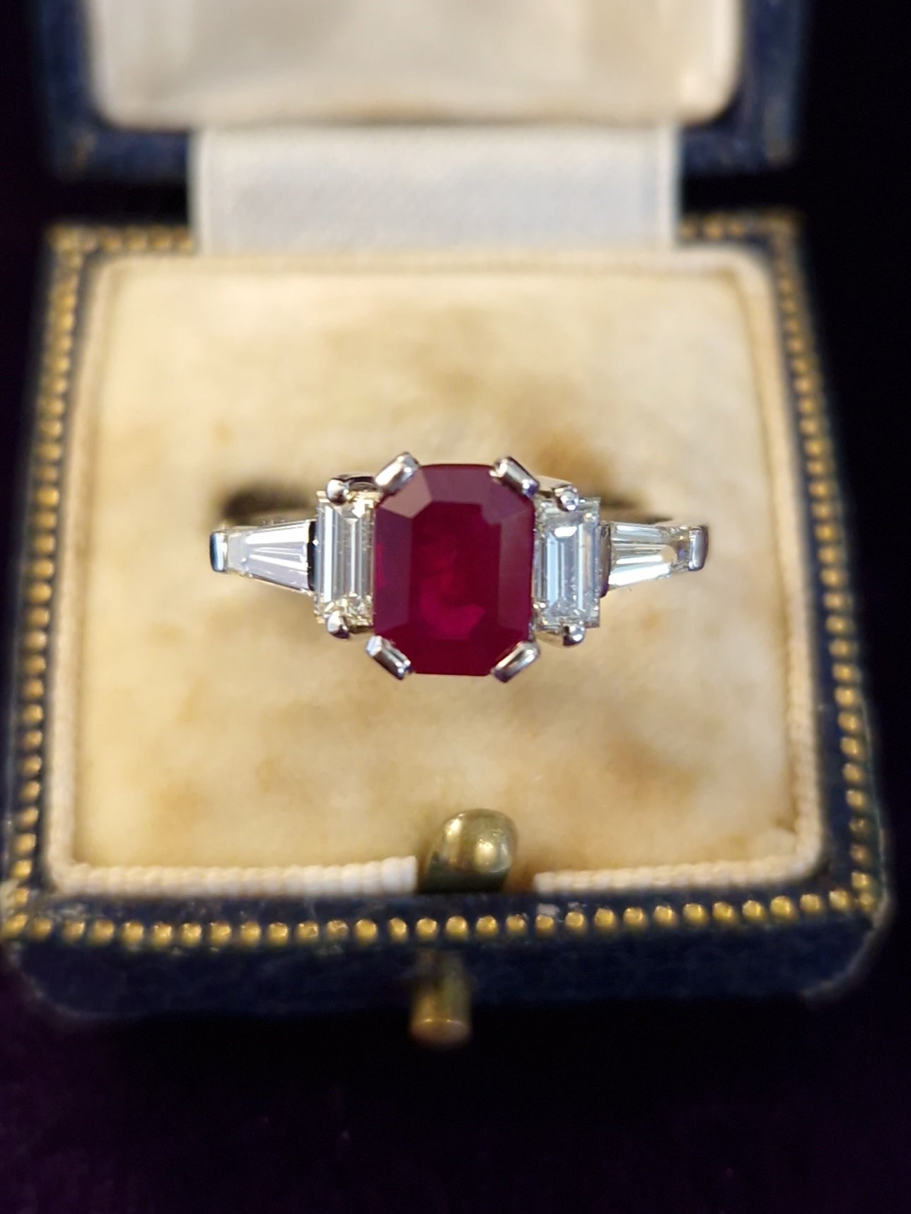 Art Deco Style Engagement Ring Ruby Diamond 18ct White Gold