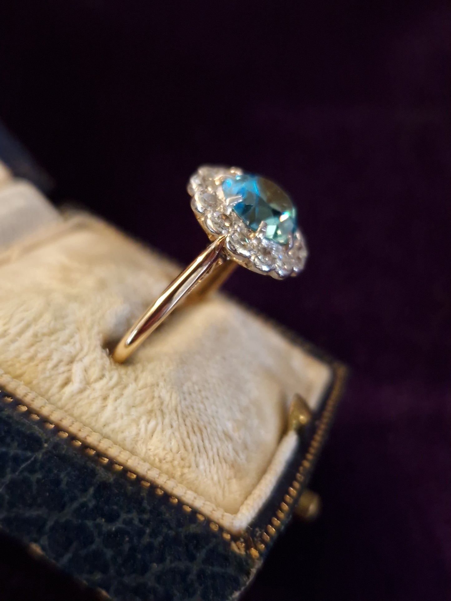 Vintage Blue Zircon Diamond Ring 18ct Gold Platinum