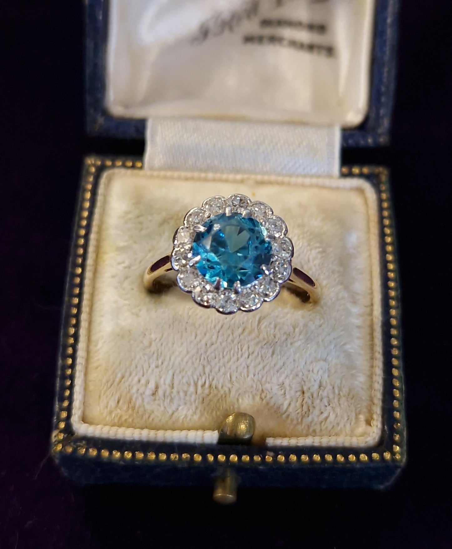 Vintage Blue Zircon Diamond Ring 18ct Gold Platinum