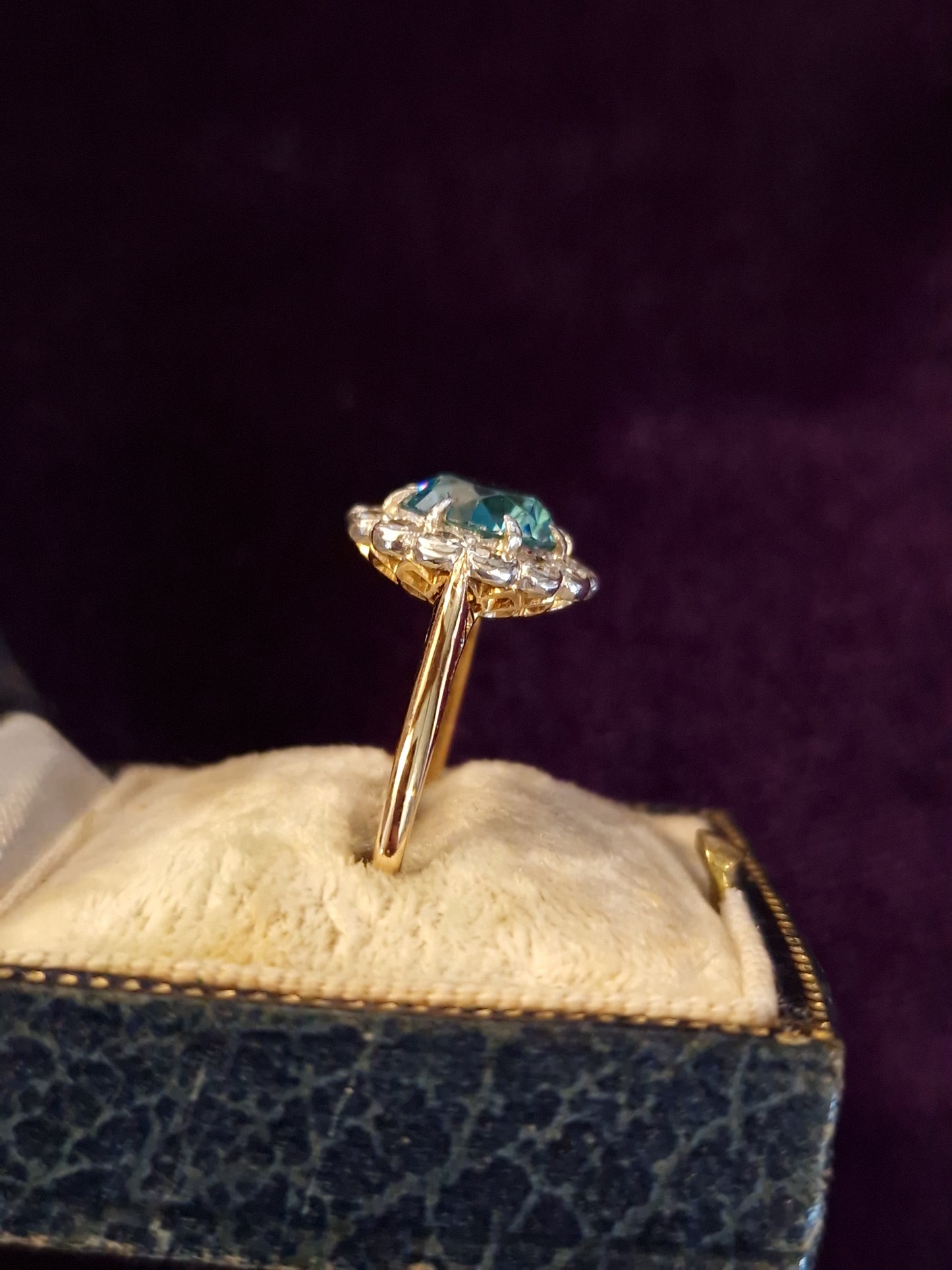 Vintage Blue Zircon Diamond Ring 18ct Gold Platinum