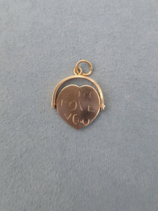 Vintage 'I Love You' 9ct Gold Spinner Pendant Charm