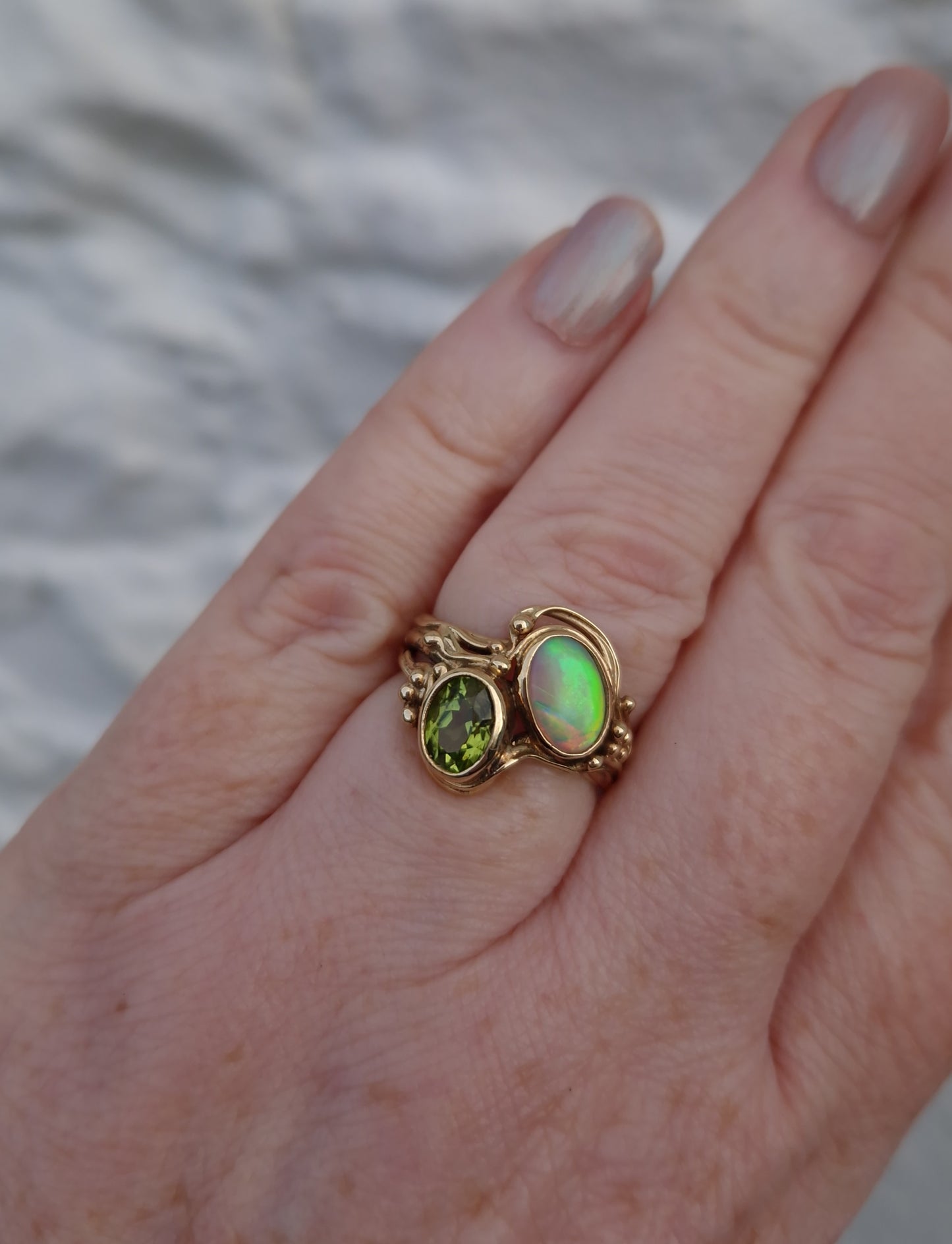 Vintage Peridot Opal 9ct Gold Ring