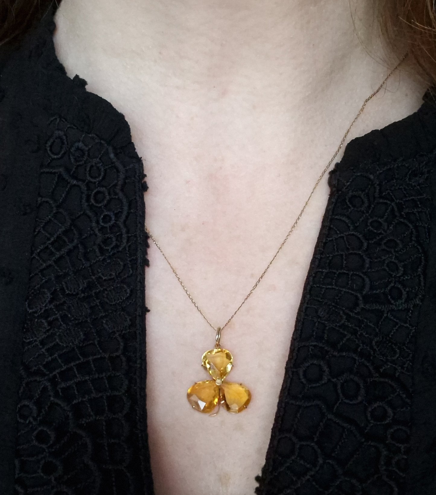 Antique Citrine Shamrock Pendant 9ct Gold