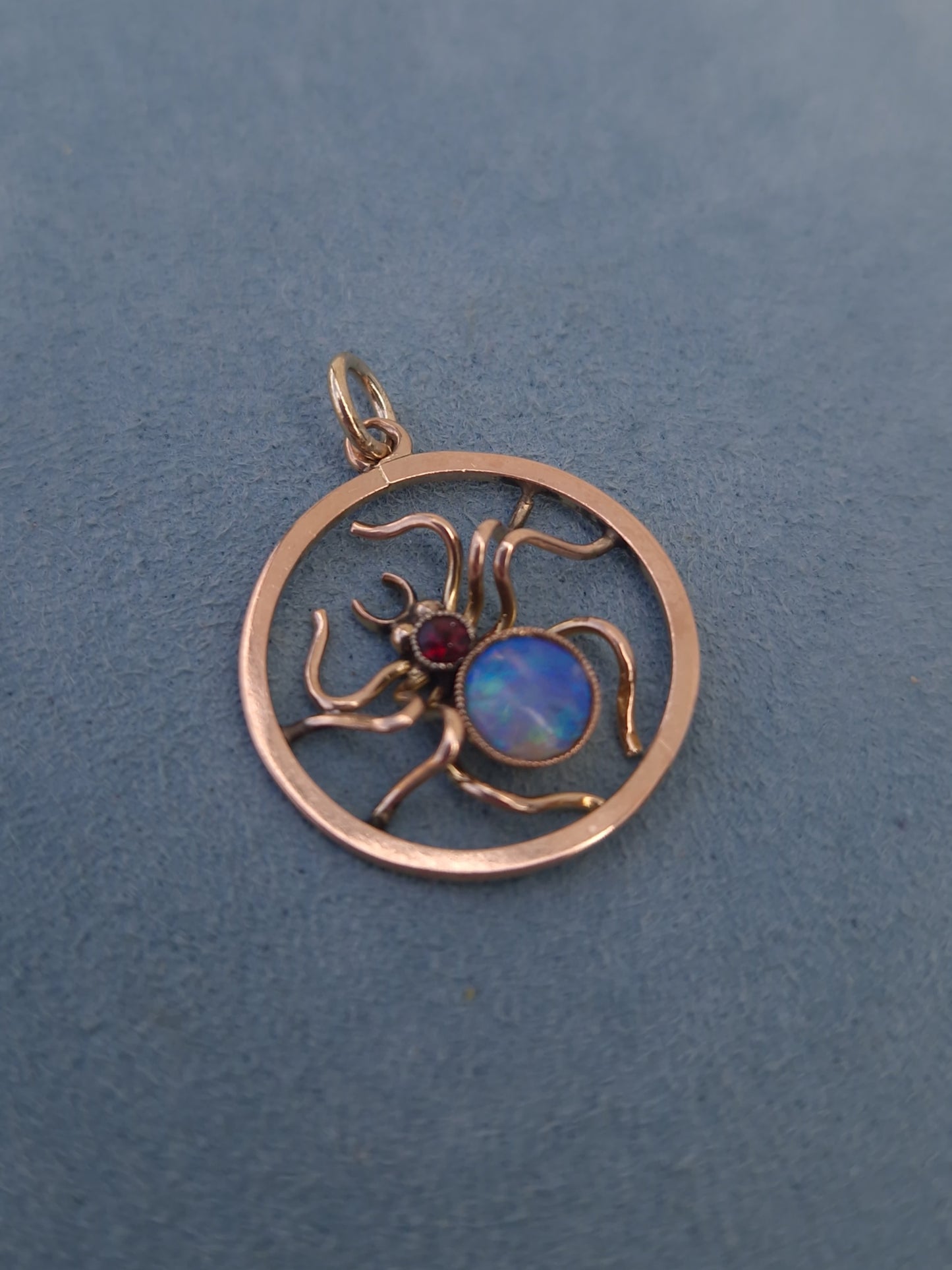 Antique Opal & Garnet Spider Pendant 9ct Gold