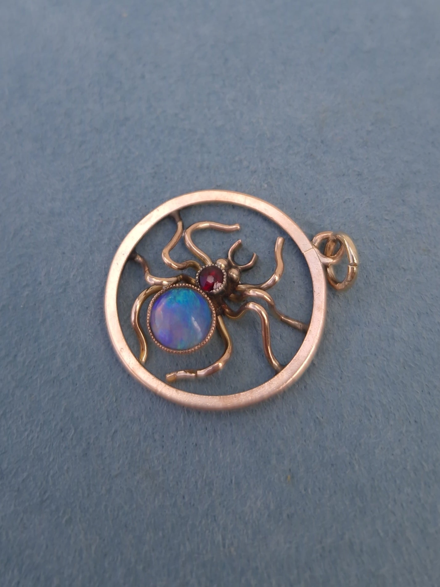 Antique Opal & Garnet Spider Pendant 9ct Gold