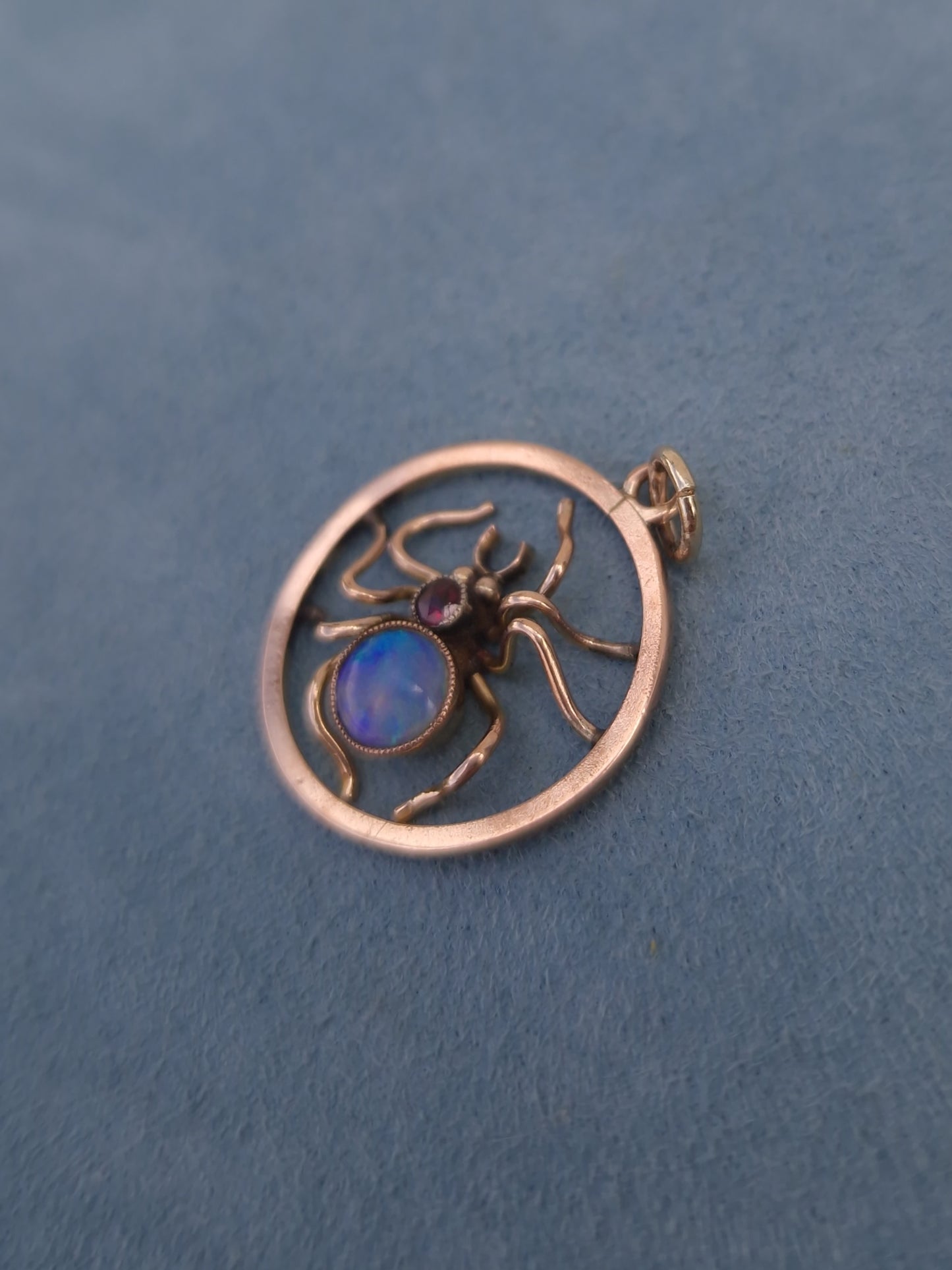 Antique Opal & Garnet Spider Pendant 9ct Gold