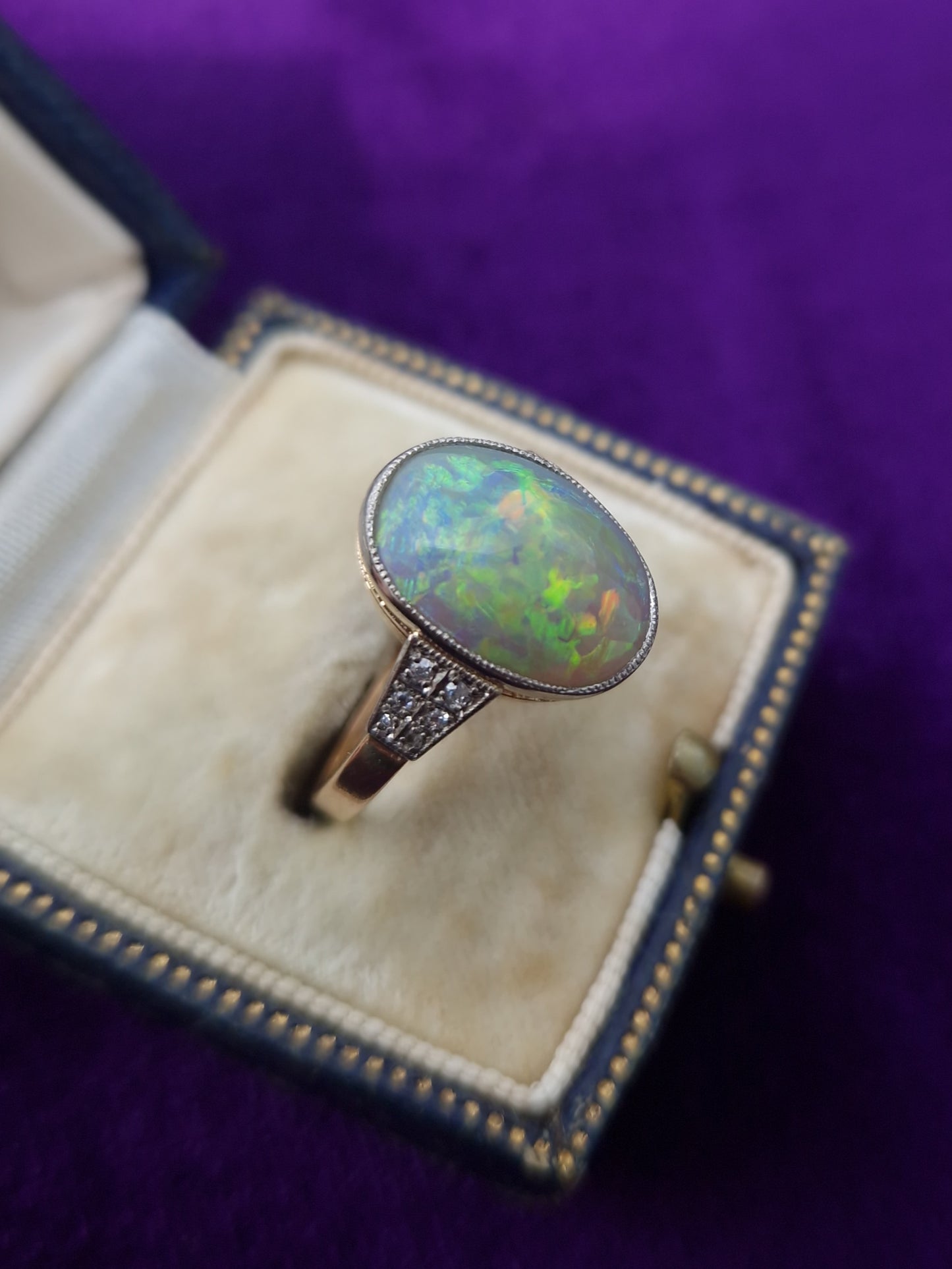 Art Deco Boulder Opal & Diamond 15ct Gold Ring