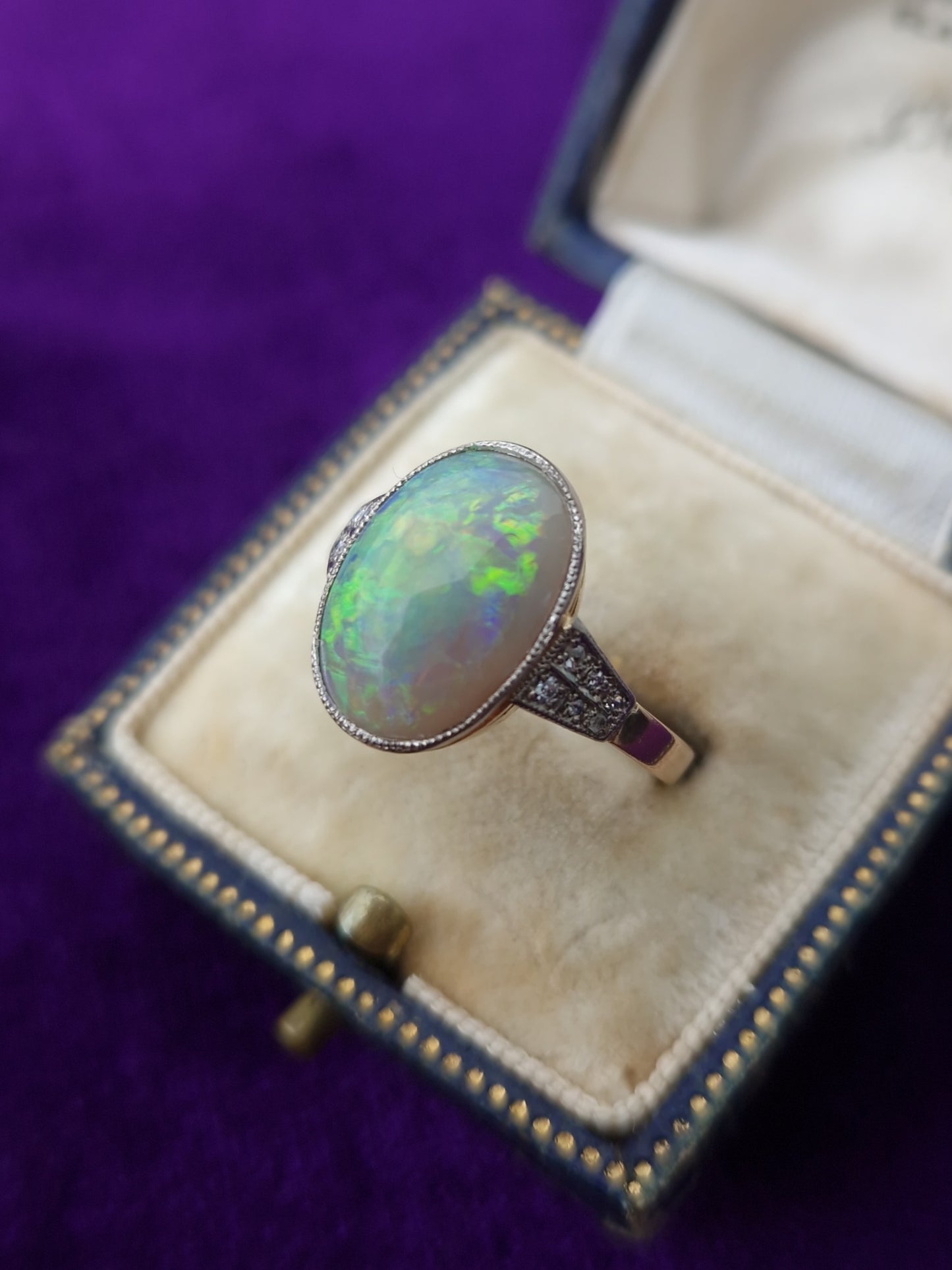 Art Deco Boulder Opal & Diamond 15ct Gold Ring