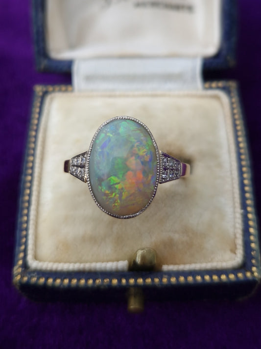 Art Deco Boulder Opal & Diamond 15ct Gold Ring