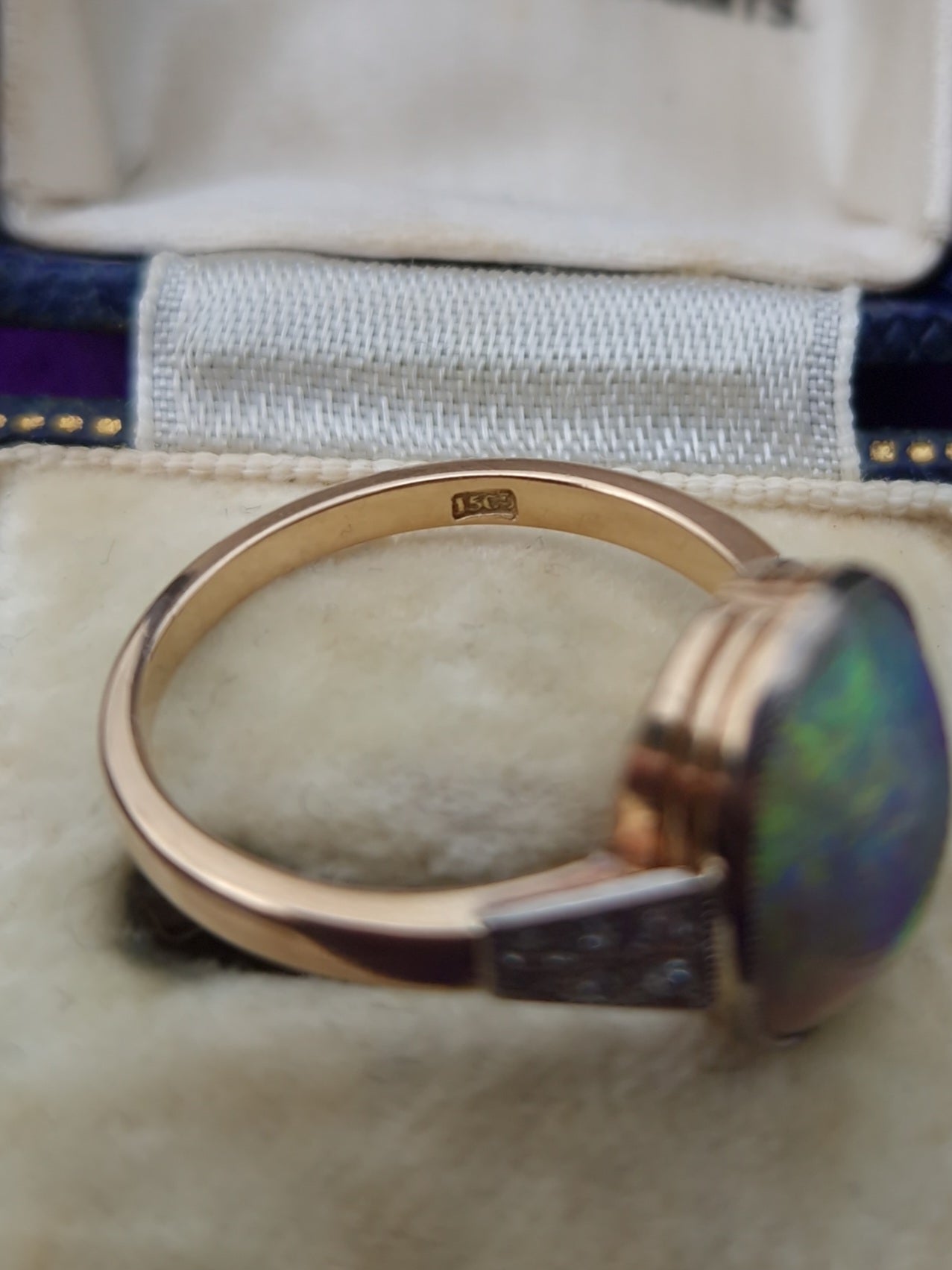 Art Deco Boulder Opal & Diamond 15ct Gold Ring