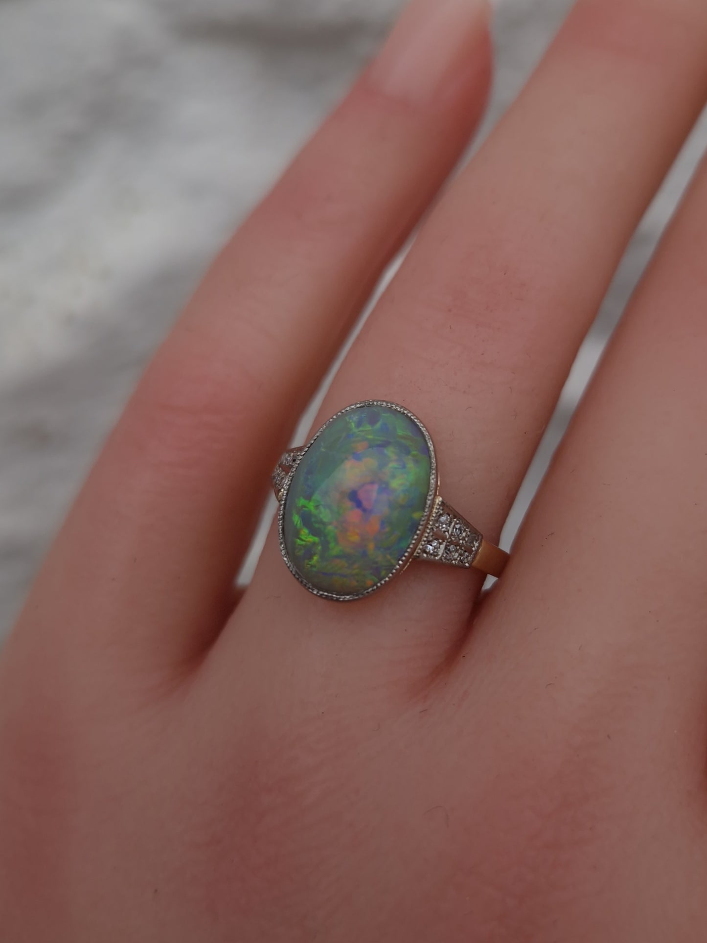 Art Deco Boulder Opal & Diamond 15ct Gold Ring