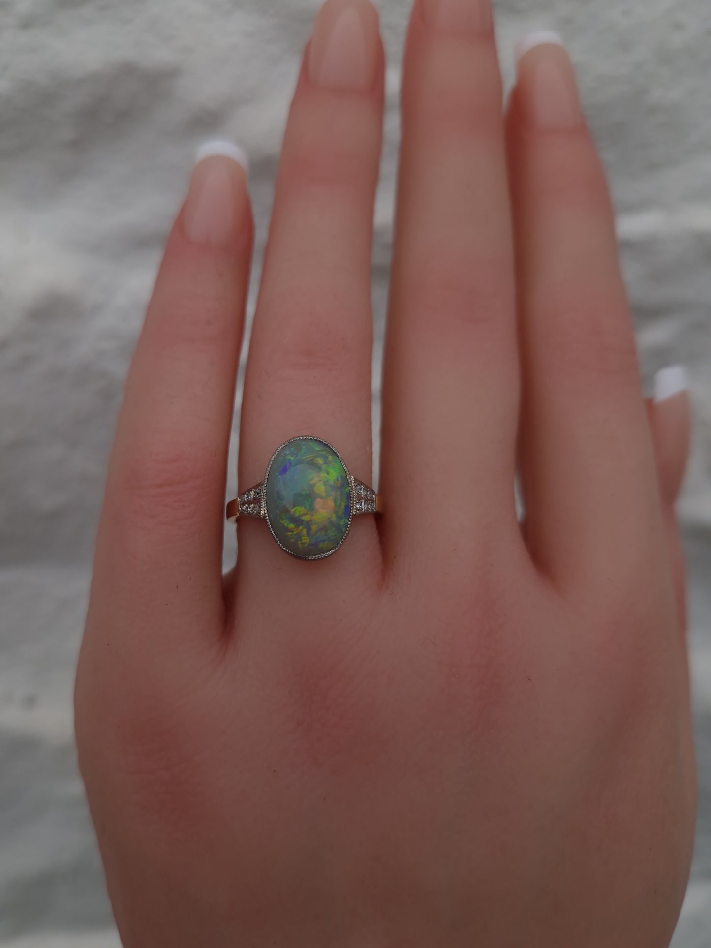 Art Deco Boulder Opal & Diamond 15ct Gold Ring