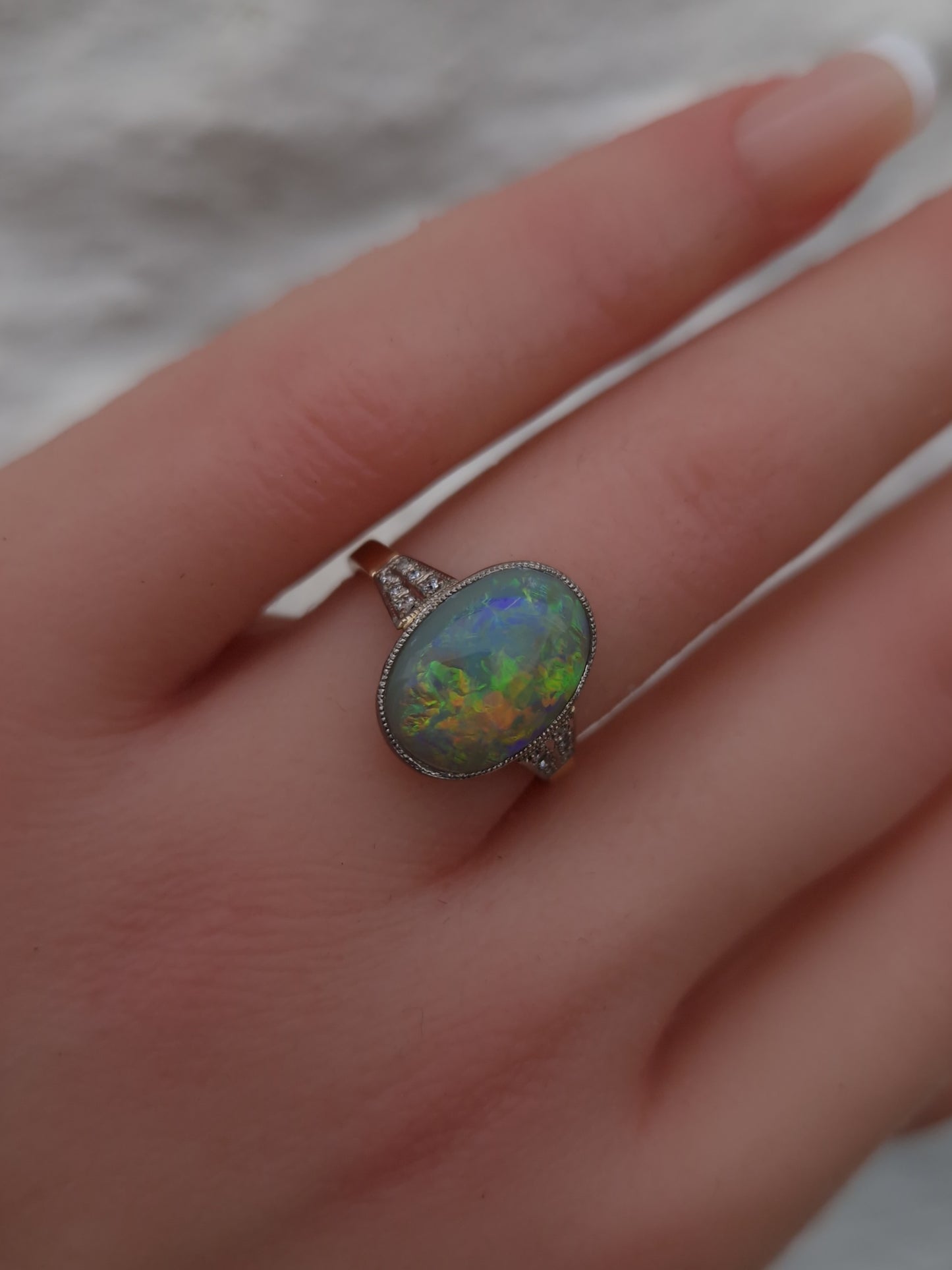 Art Deco Boulder Opal & Diamond 15ct Gold Ring