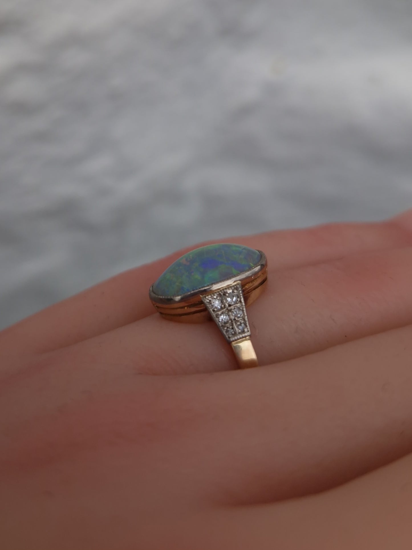 Art Deco Boulder Opal & Diamond 15ct Gold Ring