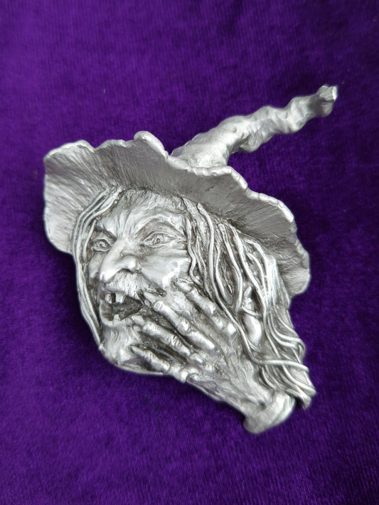 Vintage Witch Pewter Brooch JJ Jonette