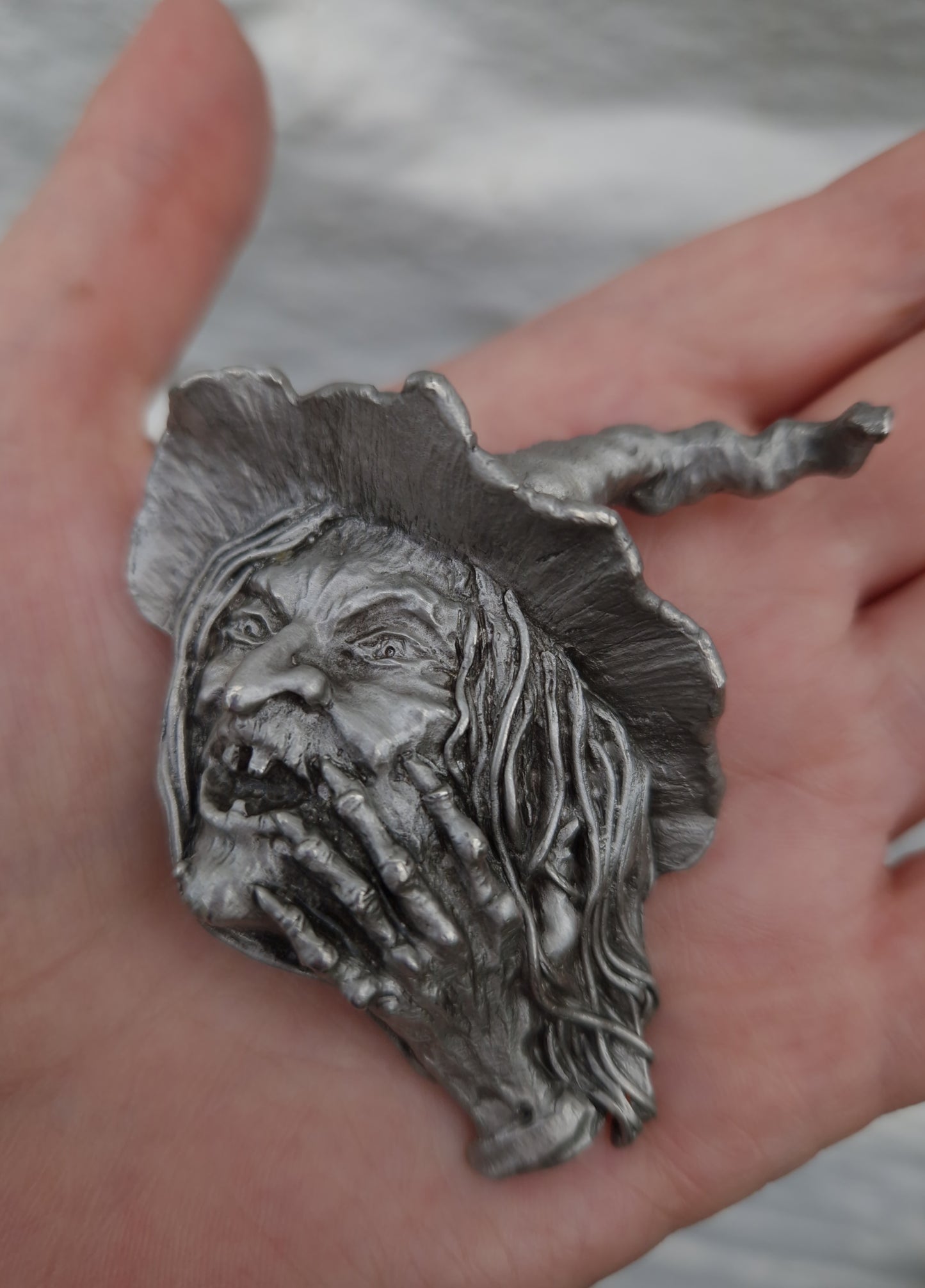 Vintage Witch Pewter Brooch JJ Jonette