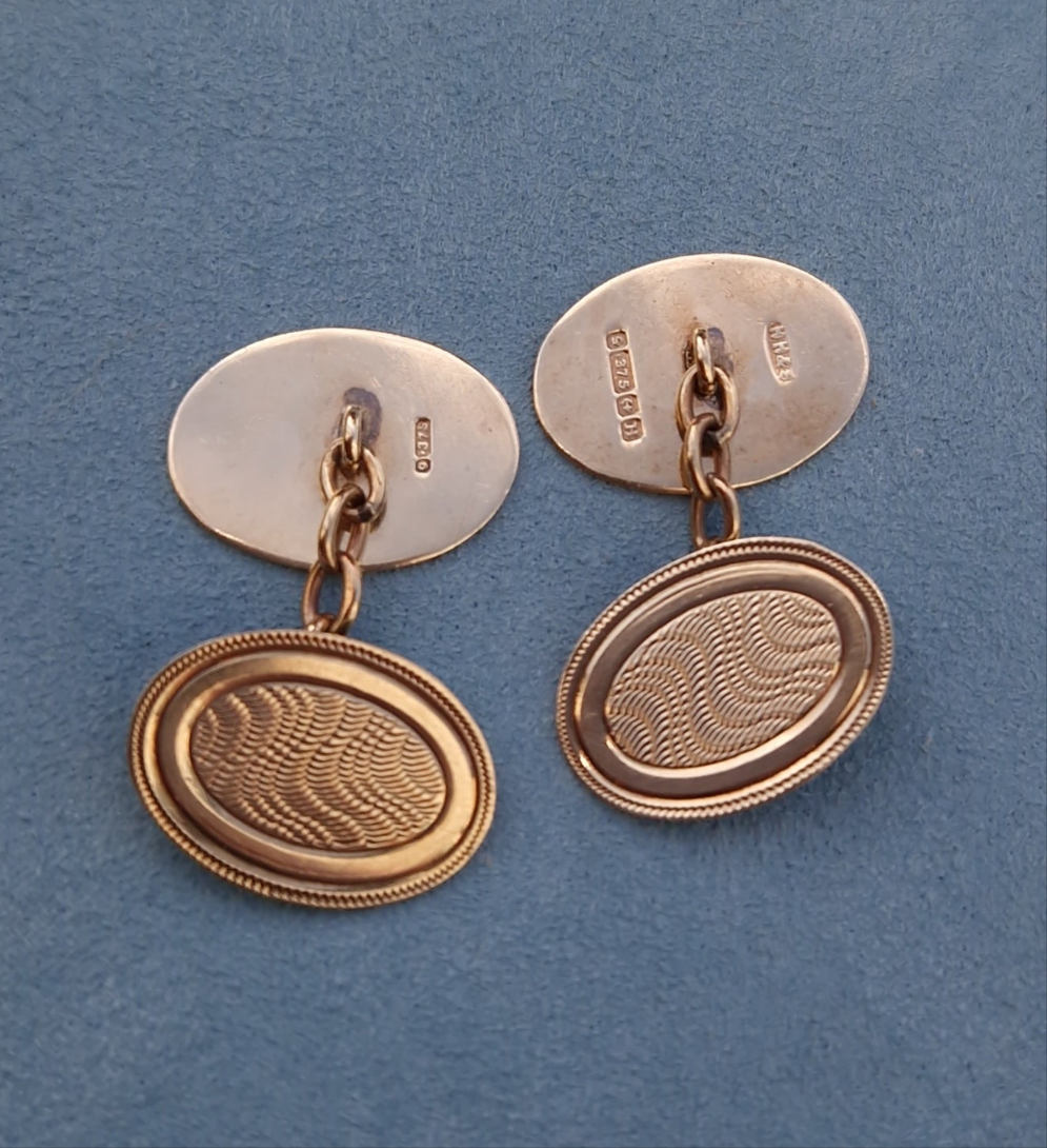 Art Deco 1932 Engraved Cufflinks 9ct Gold