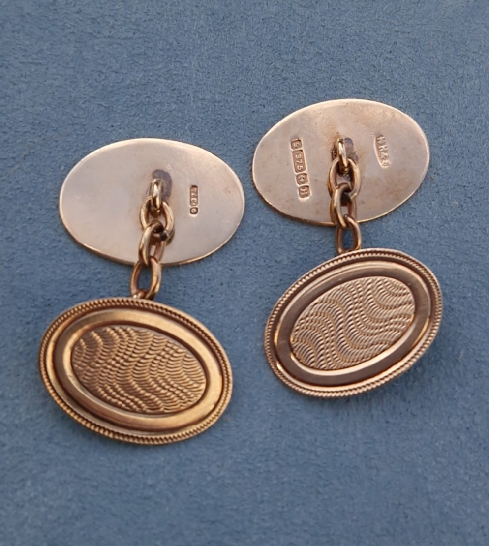 Art Deco 1932 Engraved Cufflinks 9ct Gold