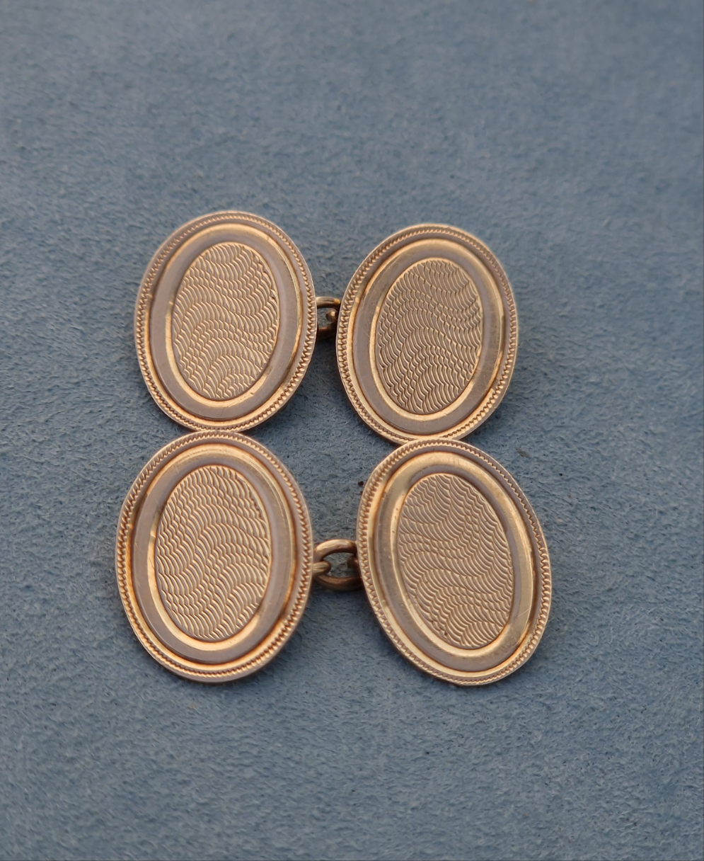 Art Deco 1932 Engraved Cufflinks 9ct Gold