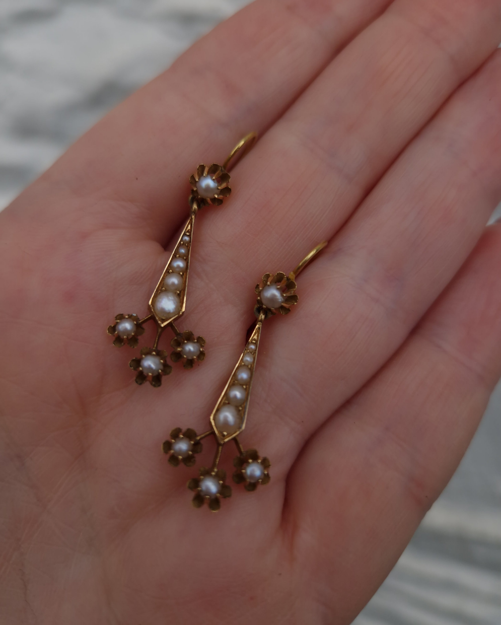 Antique Victorian Pearl Drop 18ct Gold Earrings