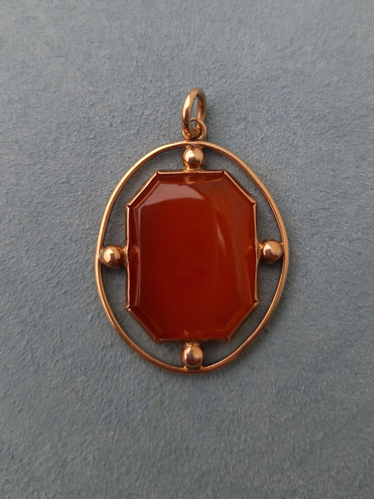 Antique Edwardian Carnelian 9ct Rose Gold Pendant