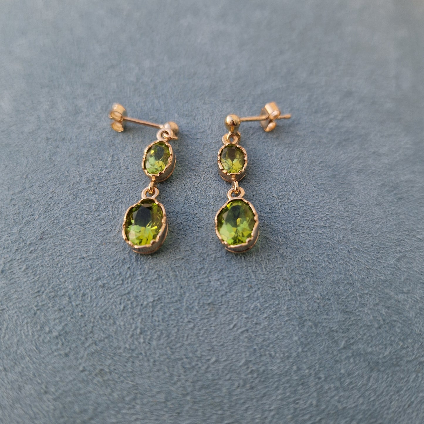 Vintage Peridot Drop Earrings 9ct Gold